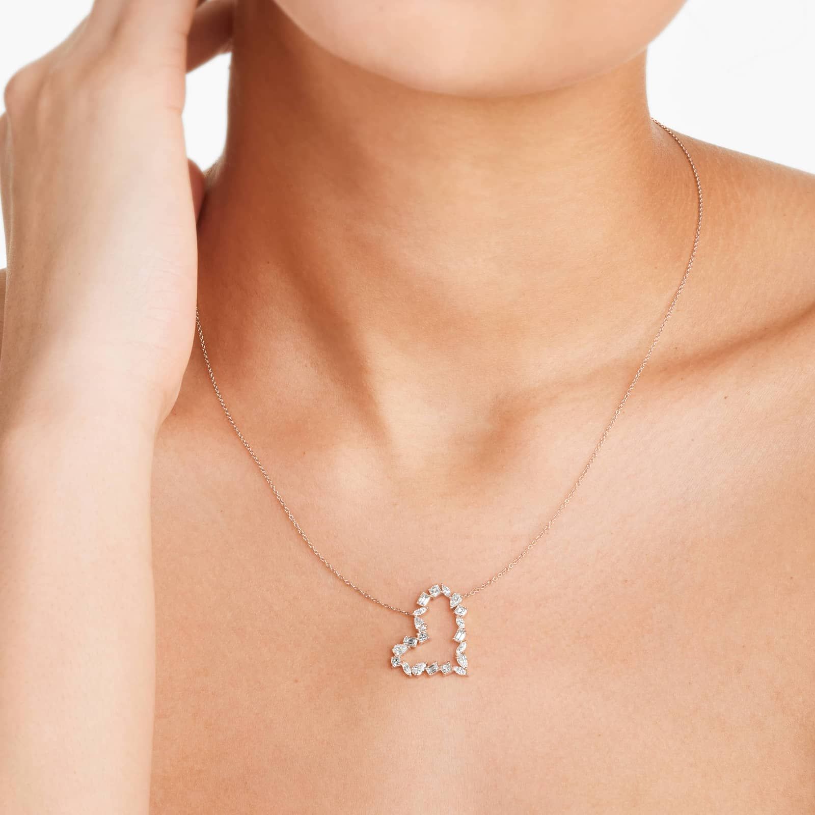 Diamond Heart Necklace With Mixed Diamonds In 14K Rose Gold