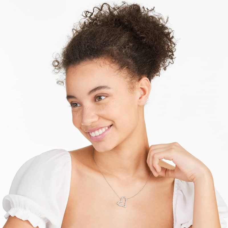 Diamond Heart Necklace With Mixed Diamonds In 14K White Gold