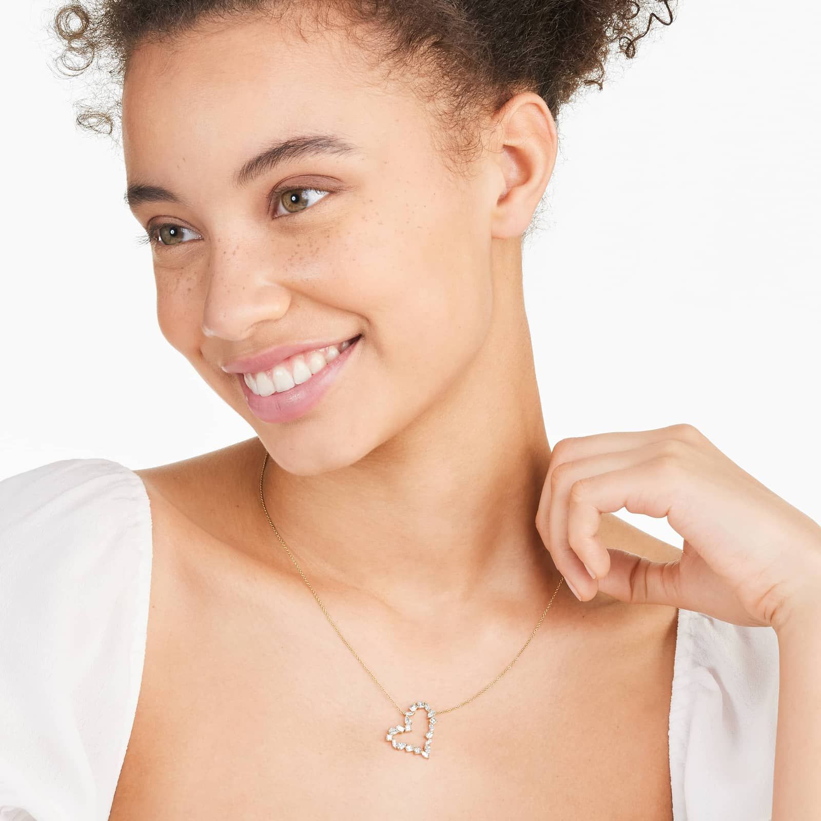 Diamond Heart Necklace With Mixed Diamonds In 14K Yellow Gold