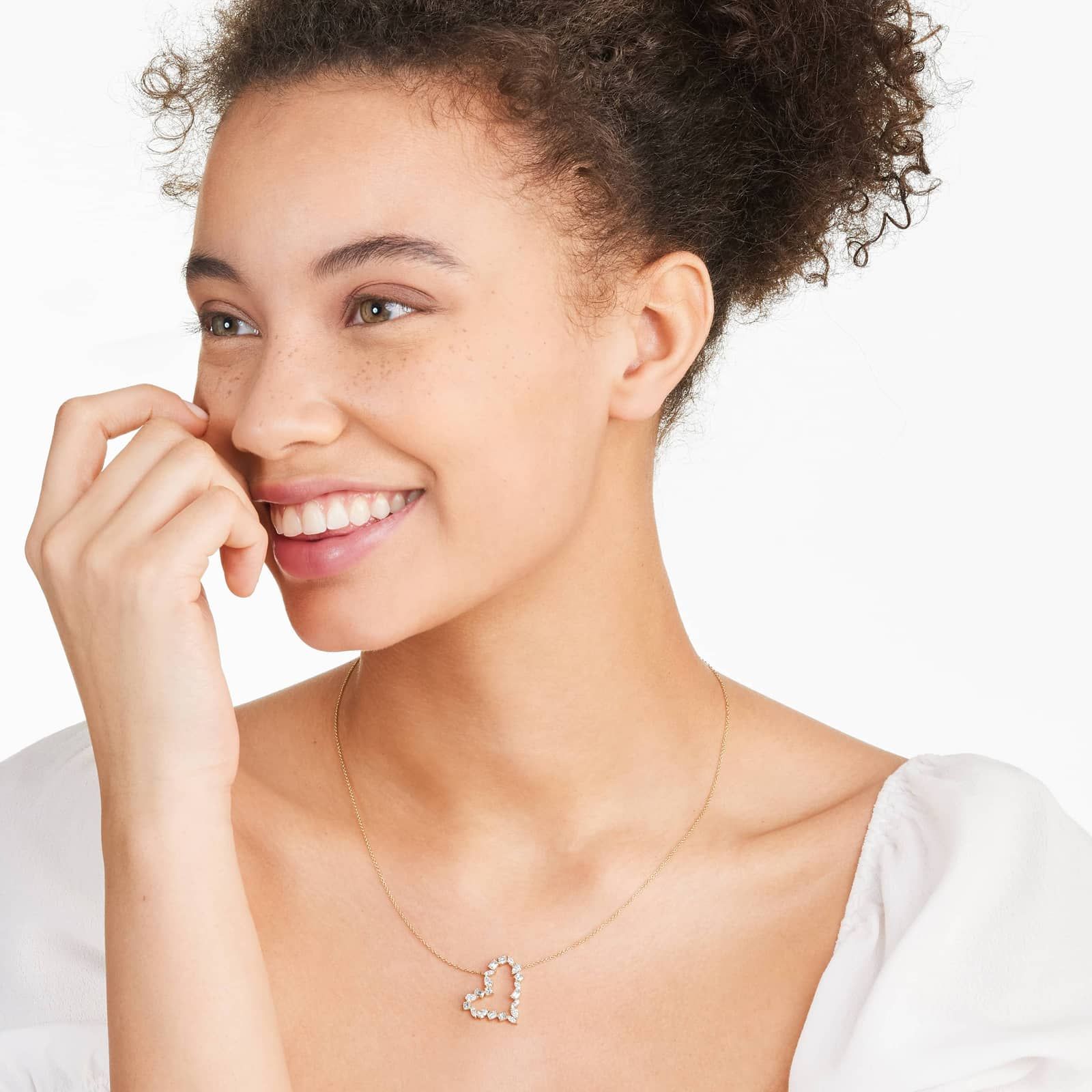 Diamond Heart Necklace With Mixed Diamonds In 14K Yellow Gold