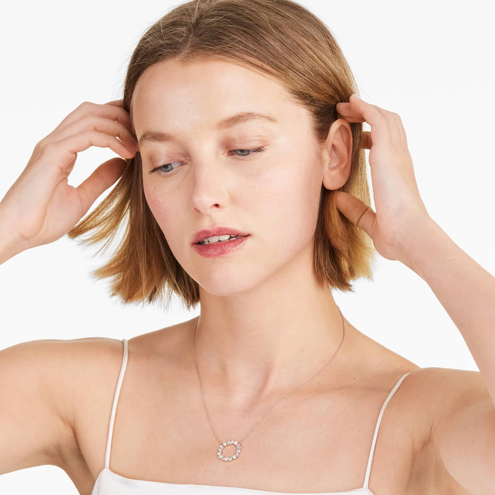 Mixed Diamond Circle Necklace In 14K Rose Gold