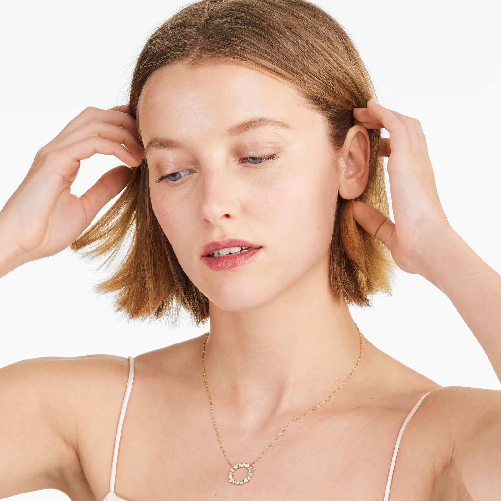 Mixed Diamond Circle Necklace In 14K Yellow Gold