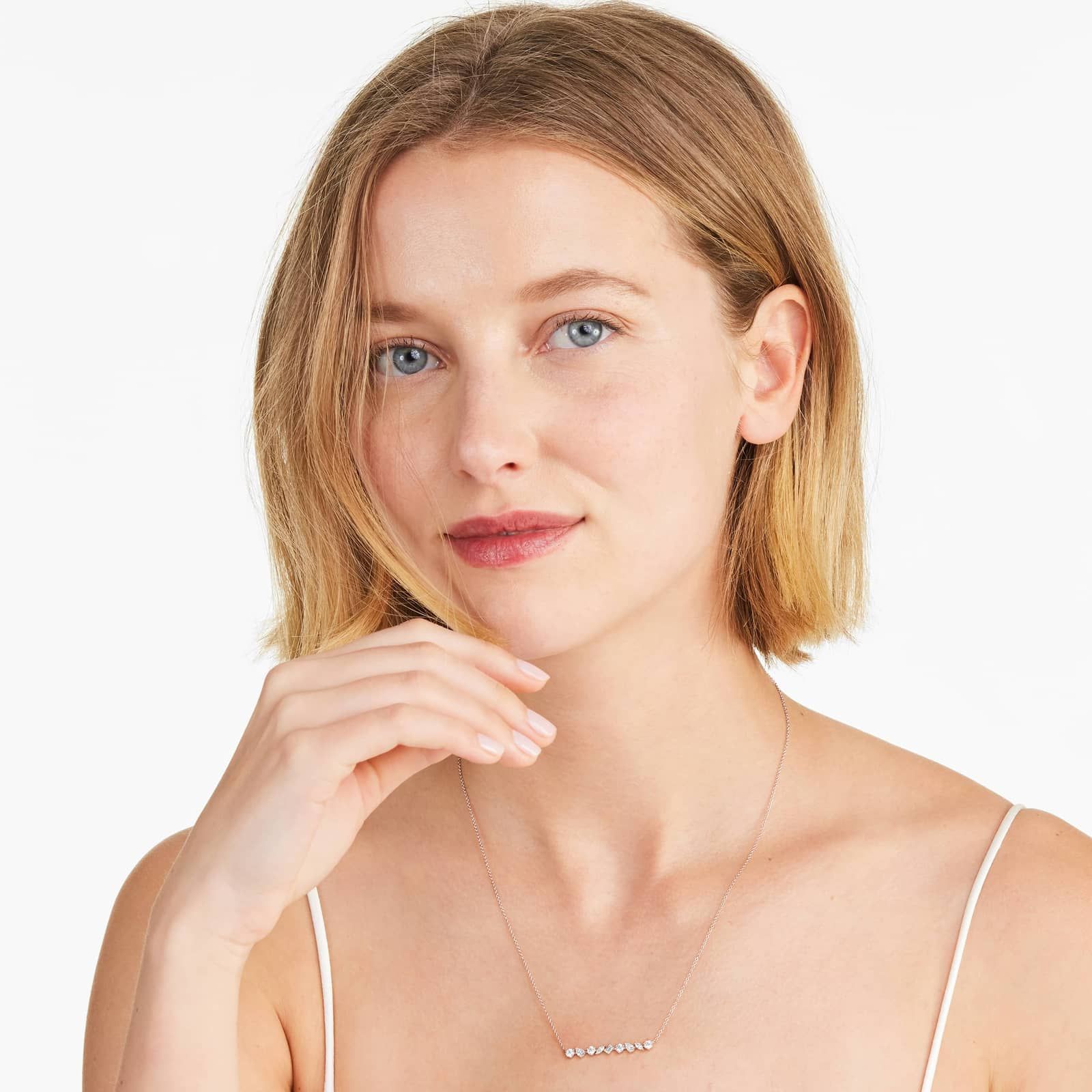 Mixed Diamond Bar Necklace In 14K Rose Gold