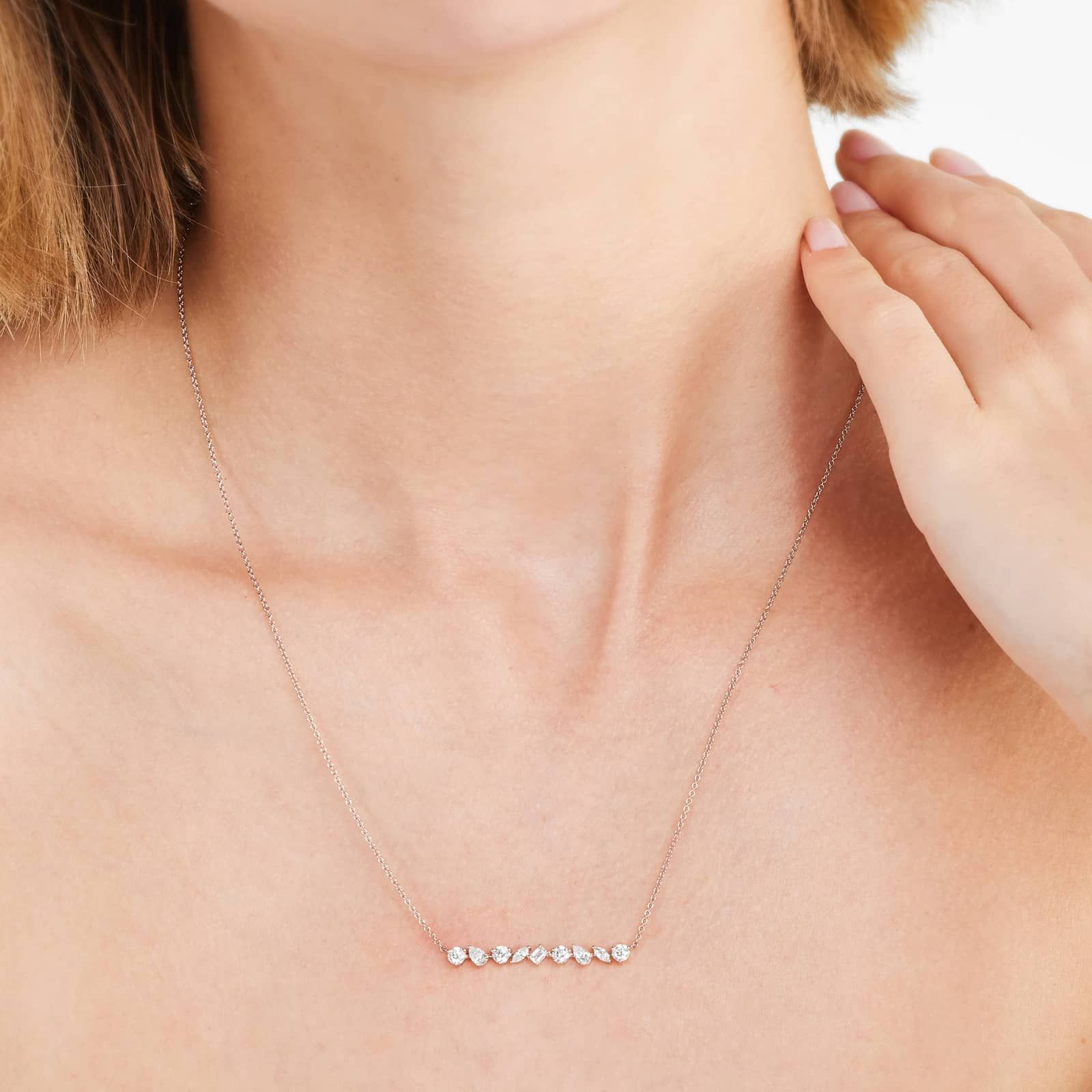 Mixed Diamond Bar Necklace In 14K Rose Gold