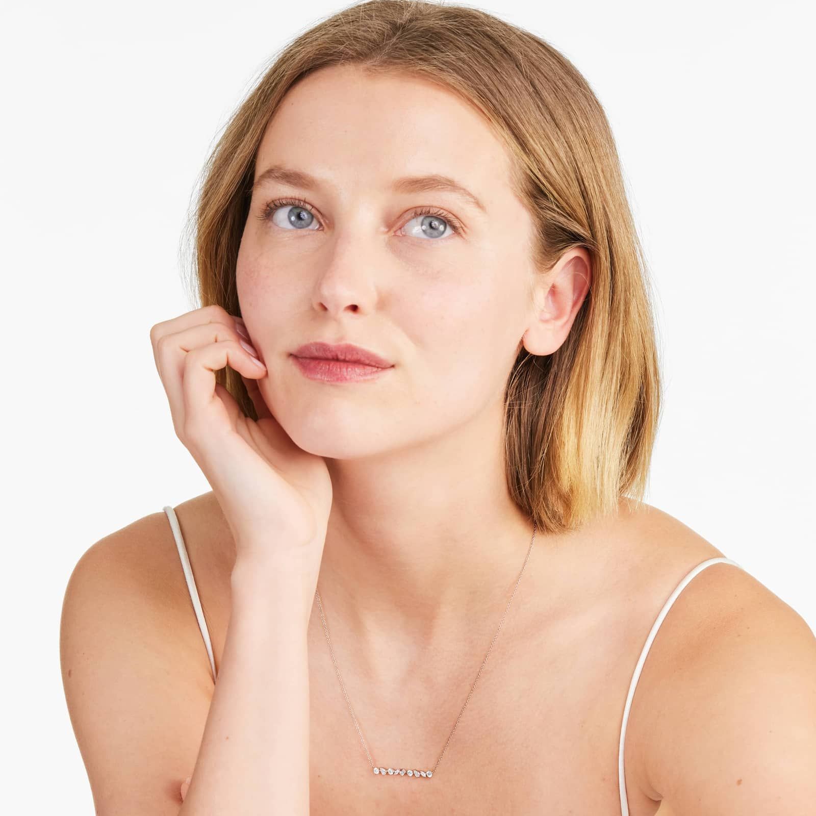 Mixed Diamond Bar Necklace In 14K Rose Gold