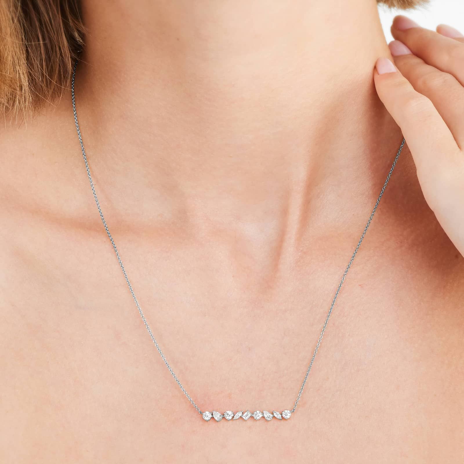 Mixed Diamond Bar Necklace In 14K White Gold