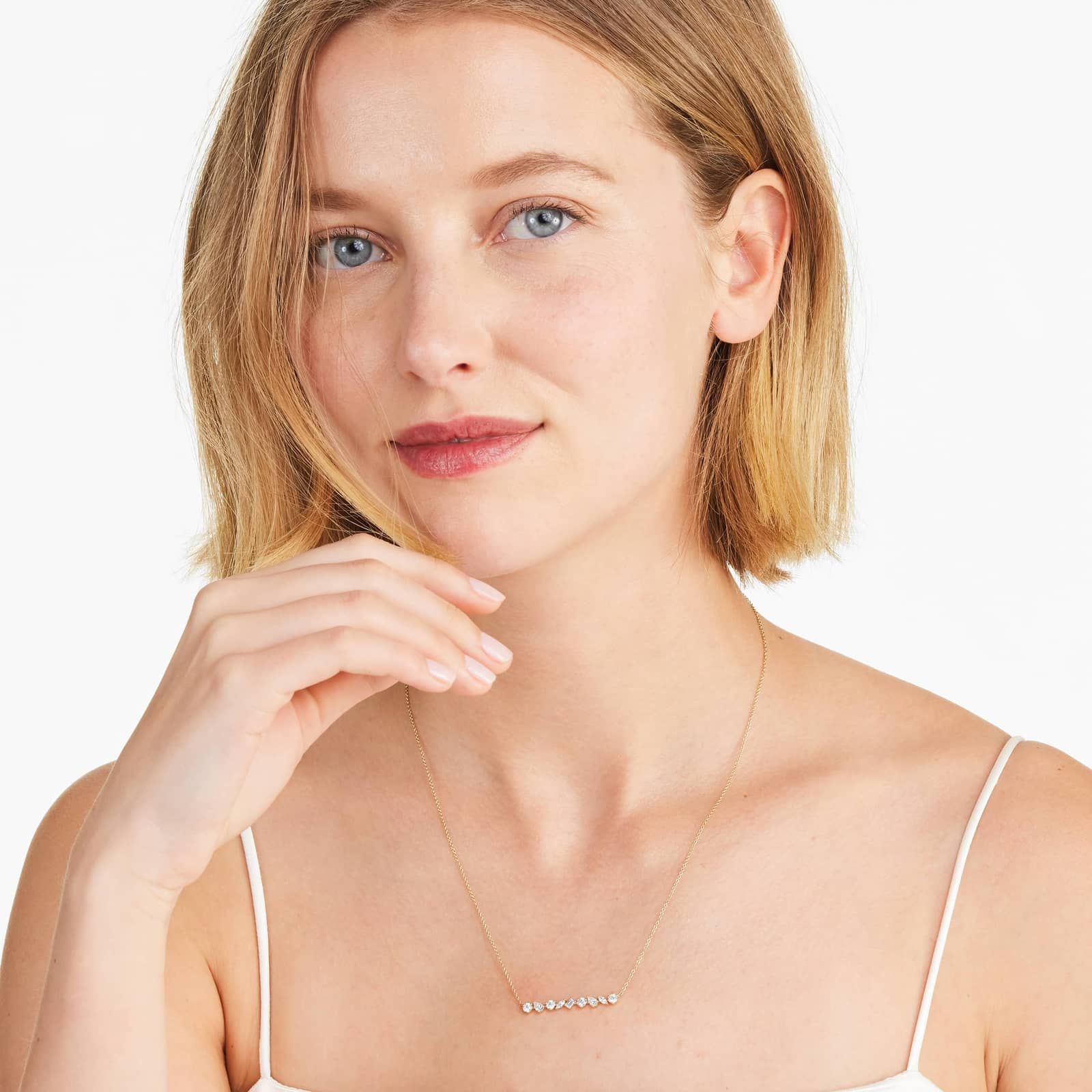 Mixed Diamond Bar Necklace In 14K Yellow Gold