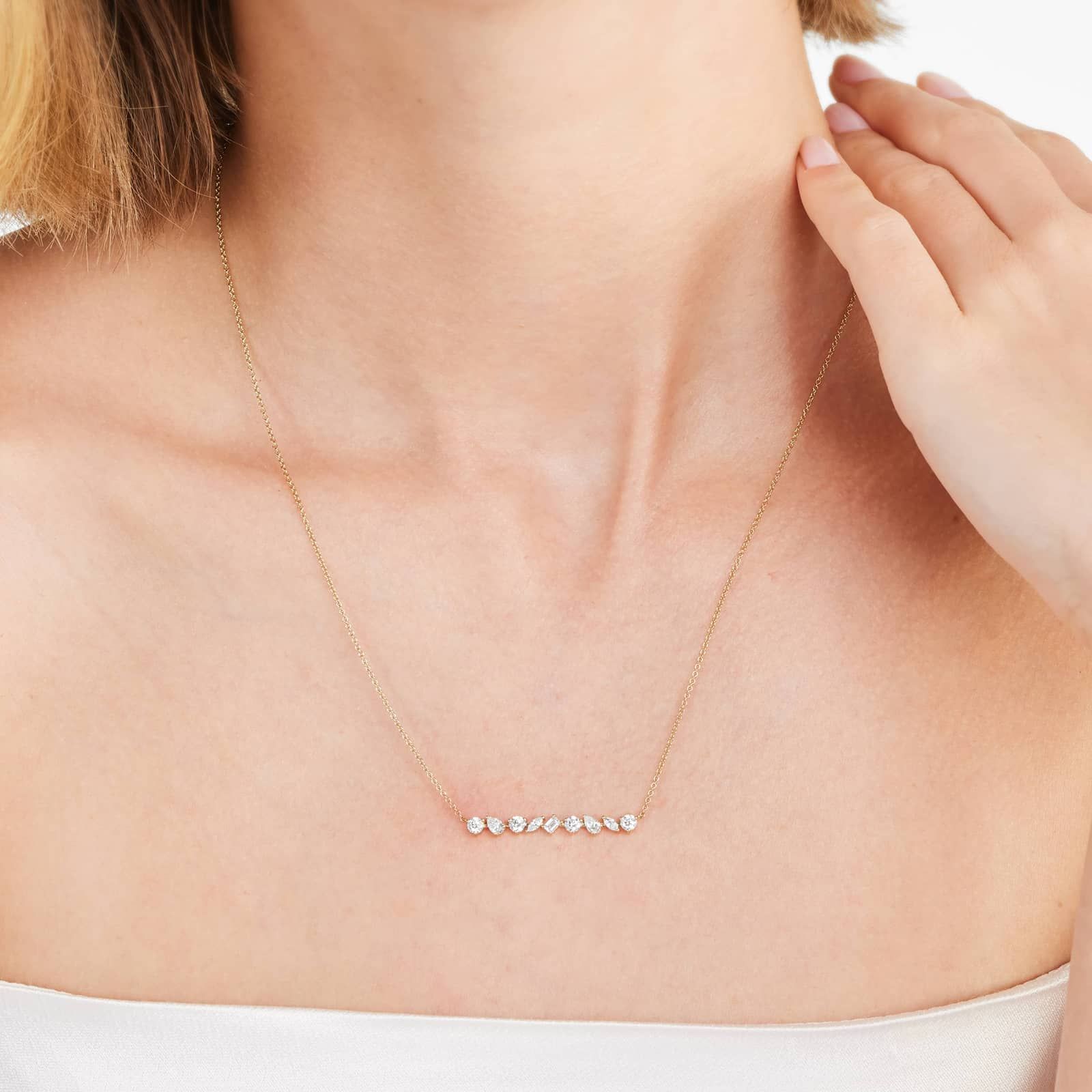 Mixed Diamond Bar Necklace In 14K Yellow Gold