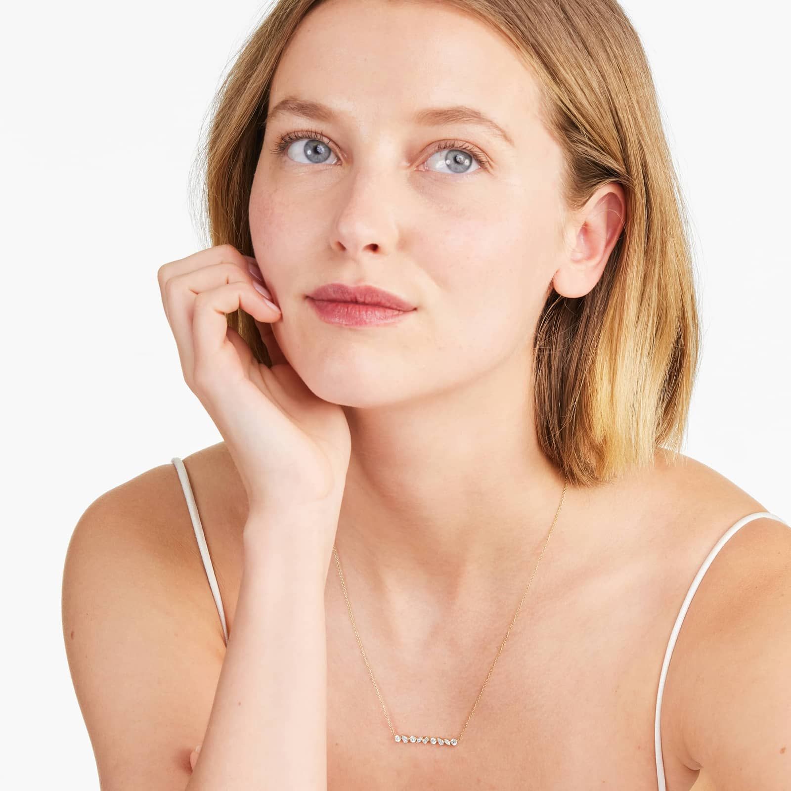 Mixed Diamond Bar Necklace In 14K Yellow Gold