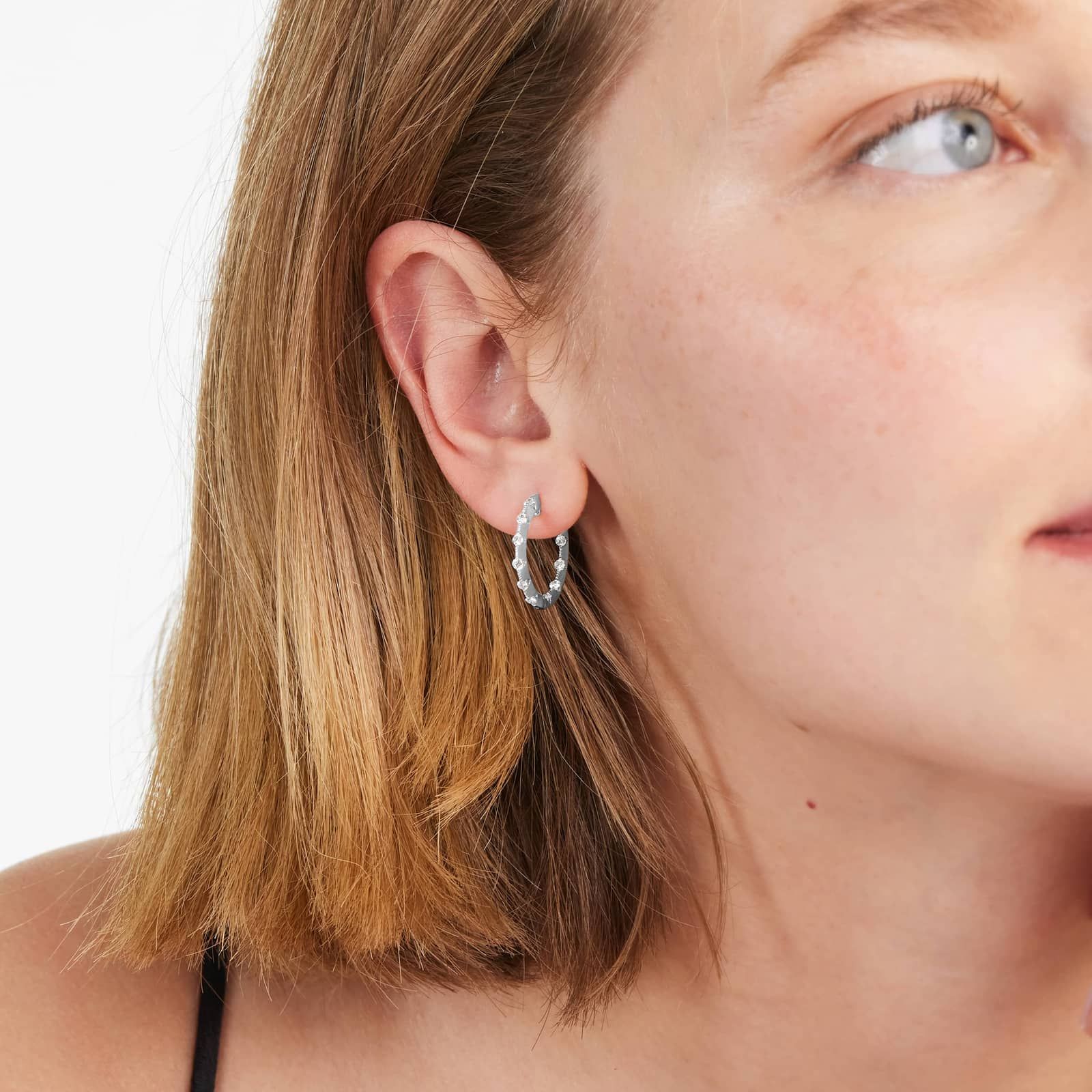 Tension-Set Diamond Hoop Earrings In 14K White Gold By Brevani