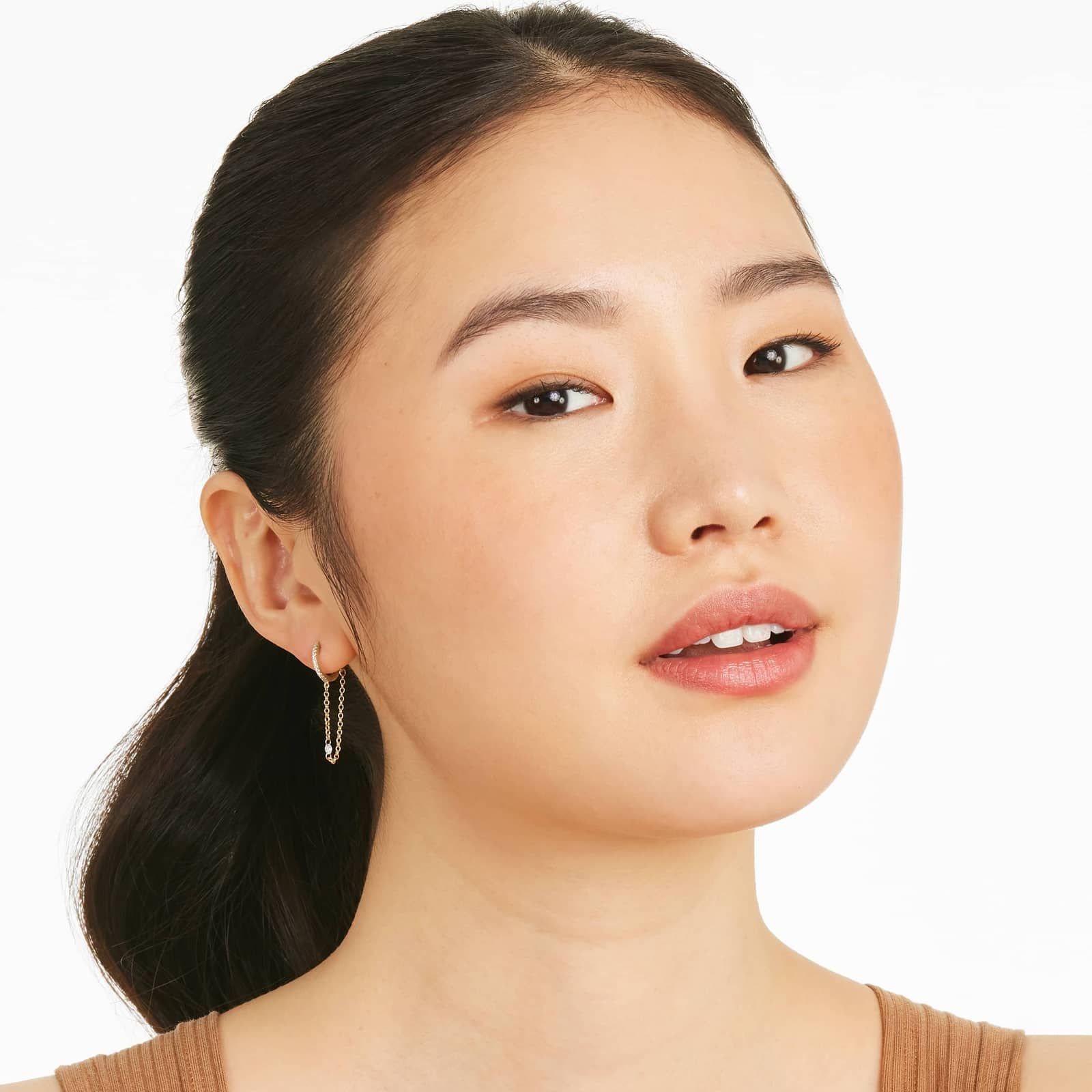 Dangling Diamond Chain Hoop Earrings In 14K Yellow Gold By Brevani