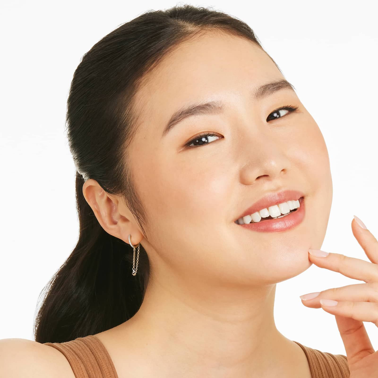 Dangling Diamond Chain Hoop Earrings In 14K Yellow Gold By Brevani