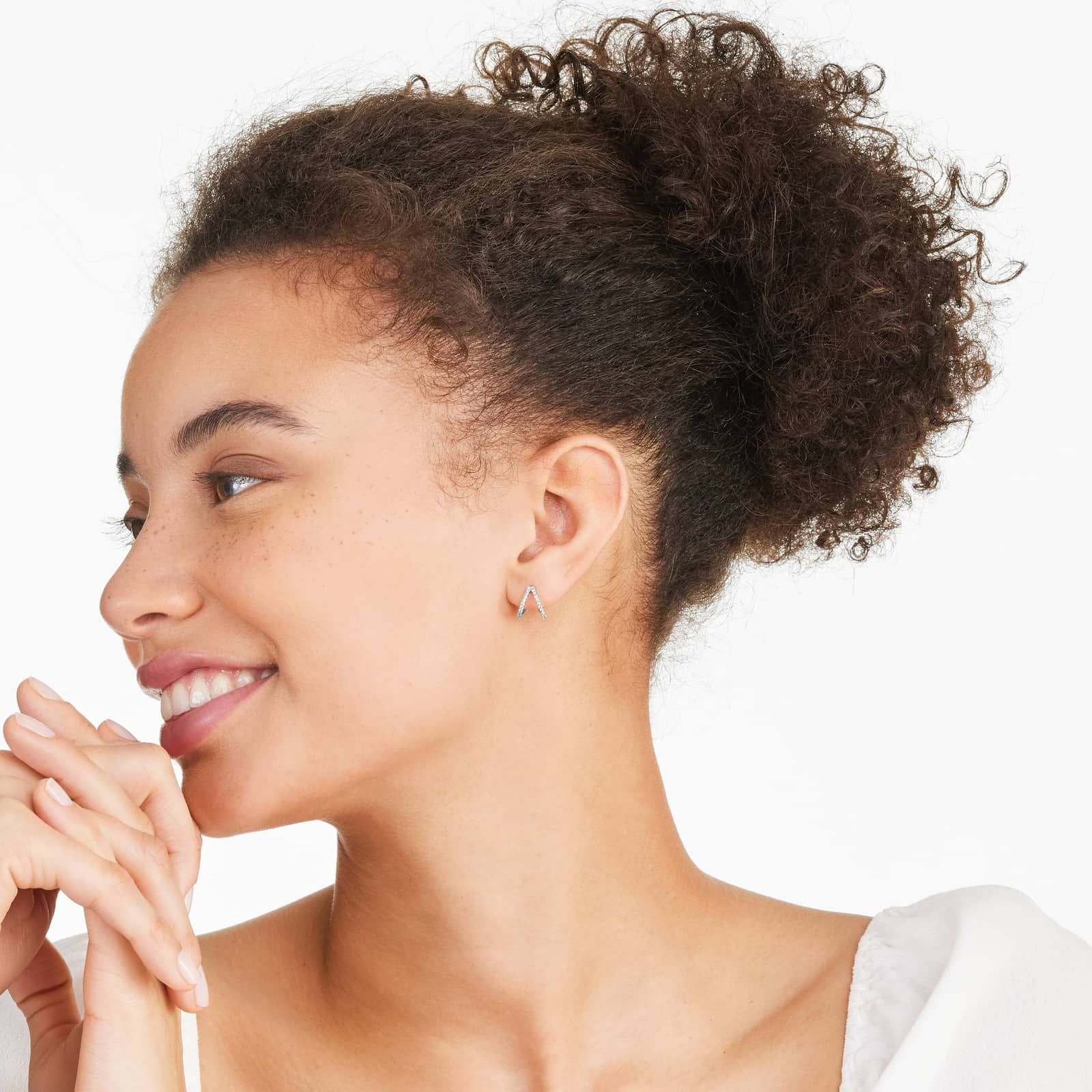 Split Diamond Huggie Hoop Earrings In 14K White Gold By Brevani