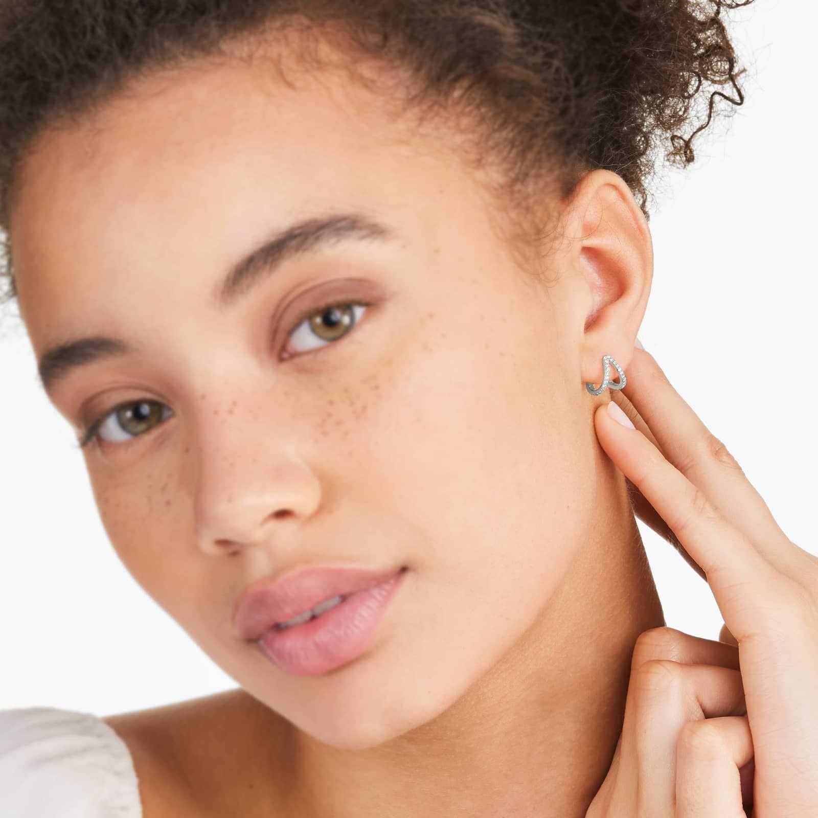 Split Diamond Huggie Hoop Earrings In 14K White Gold By Brevani