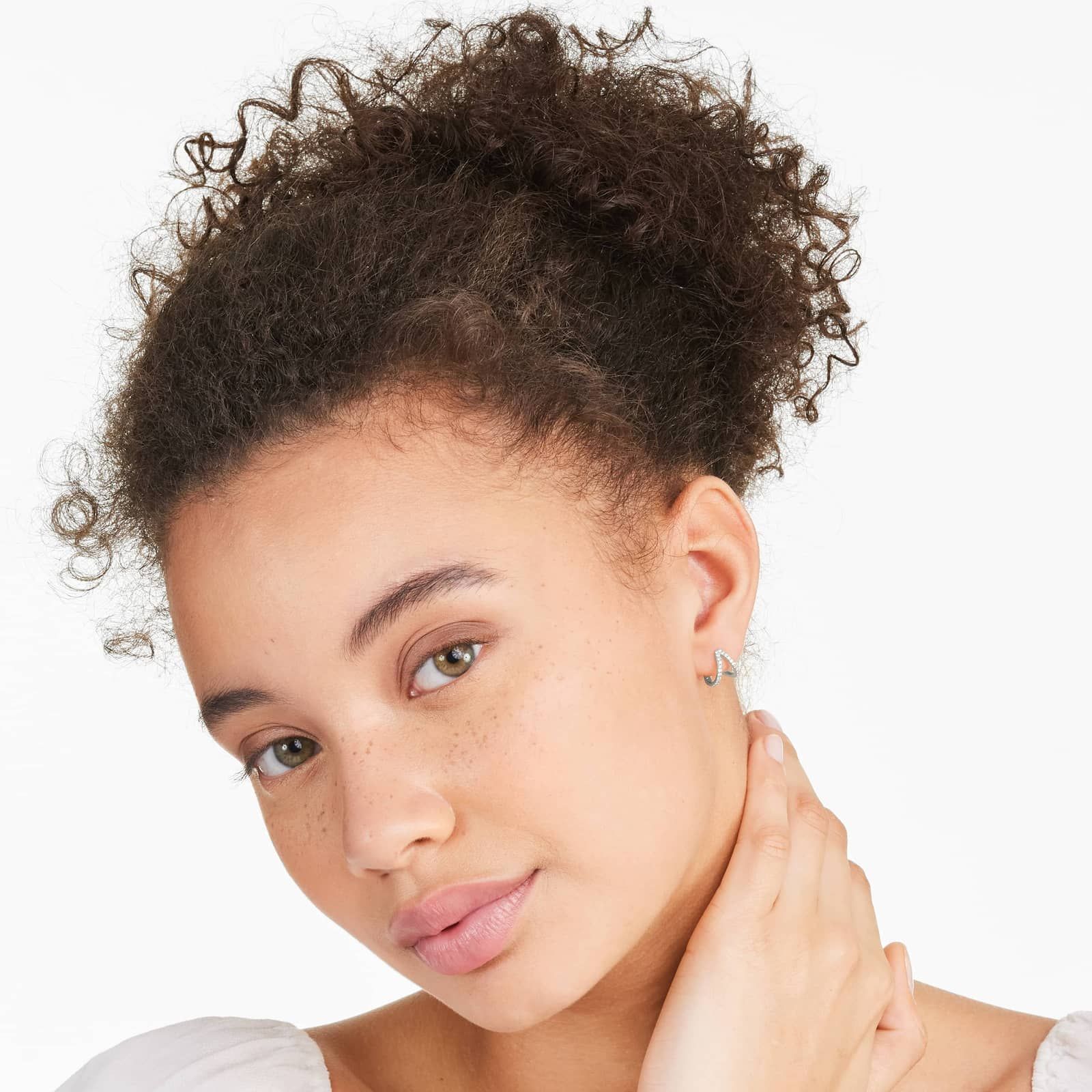 Split Diamond Huggie Hoop Earrings In 14K White Gold By Brevani