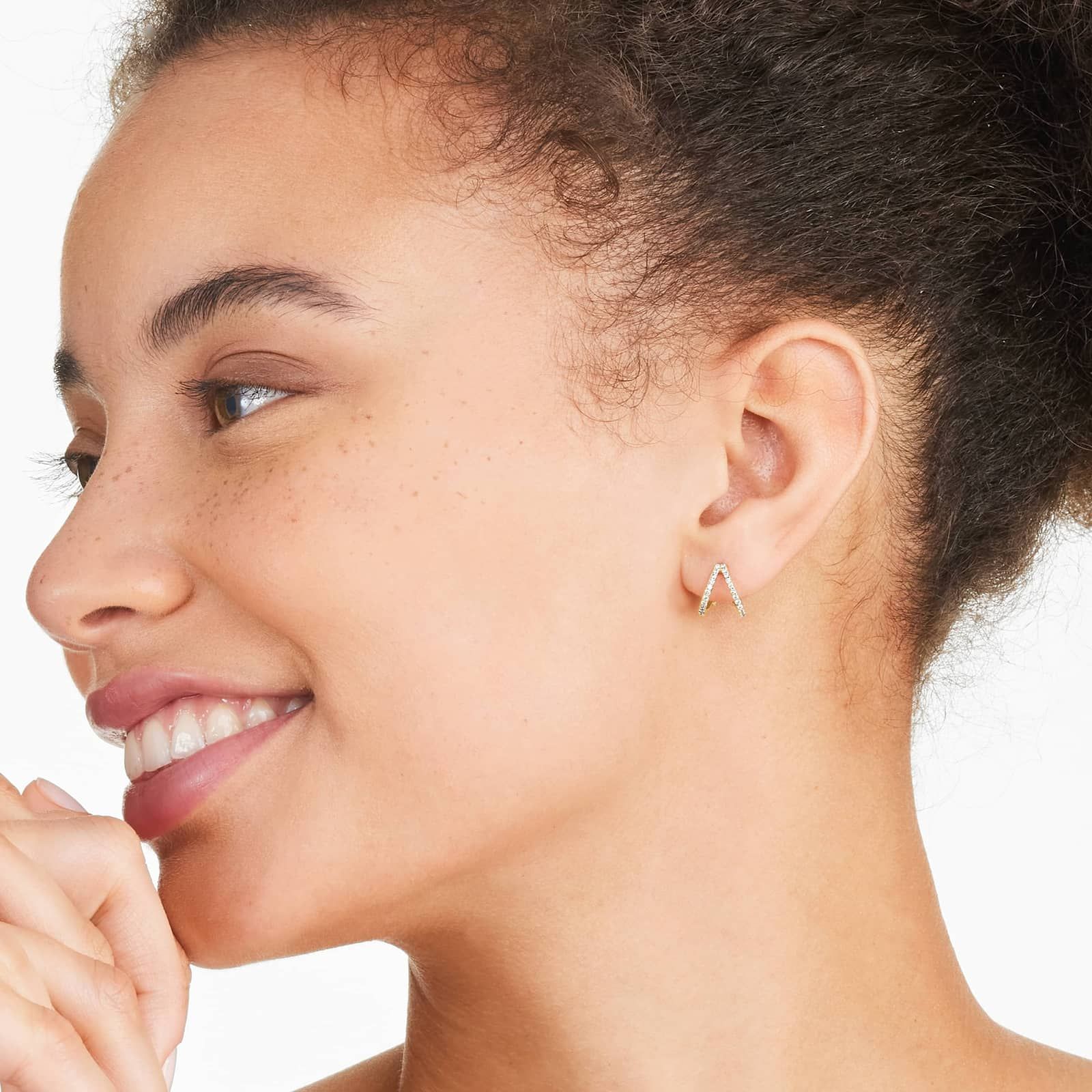 Split Diamond Huggie Hoop Earrings In 14K Yellow Gold By Brevani