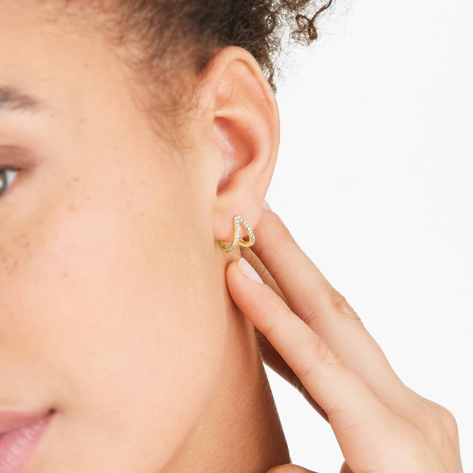 Split Diamond Huggie Hoop Earrings In 14K Yellow Gold By Brevani