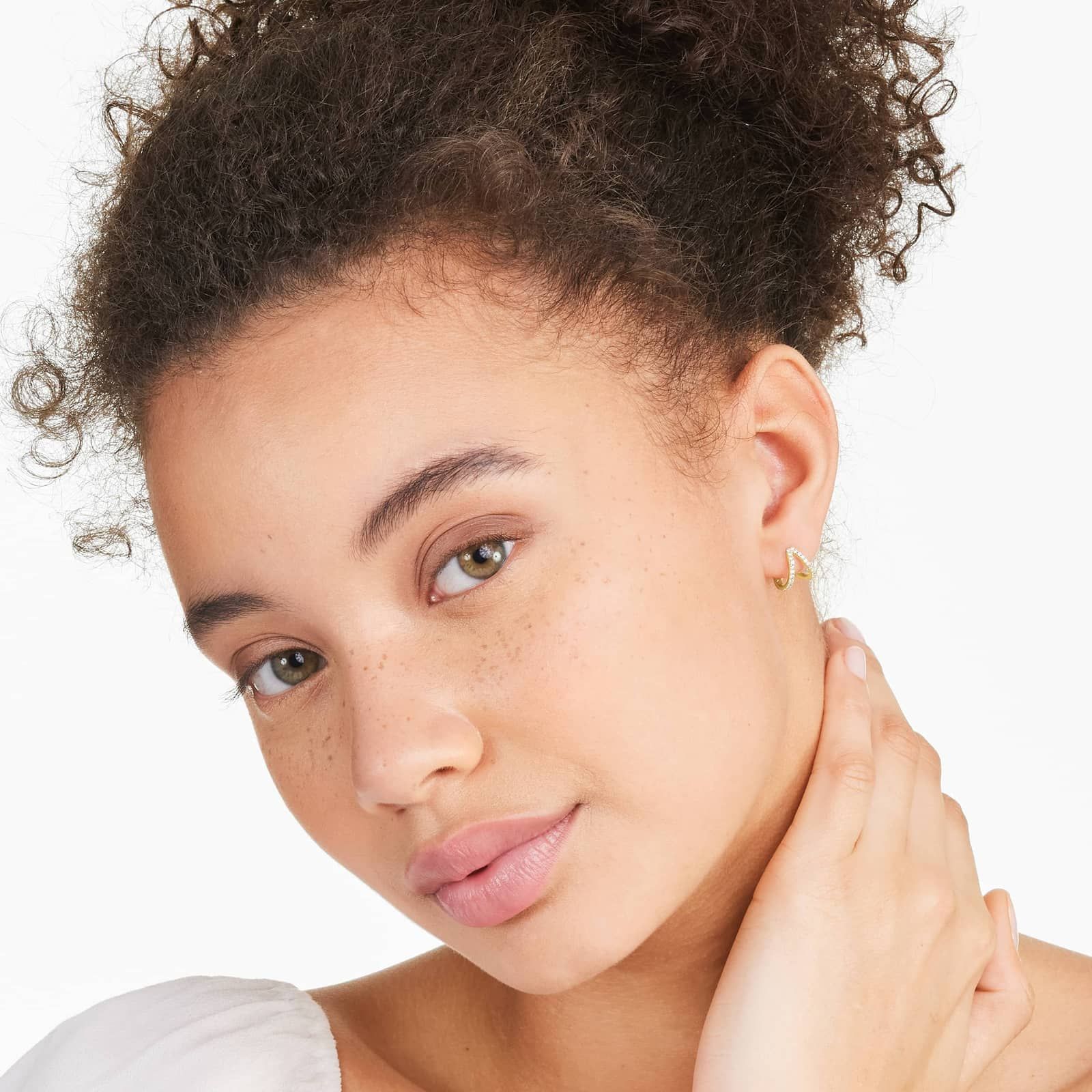 Split Diamond Huggie Hoop Earrings In 14K Yellow Gold By Brevani