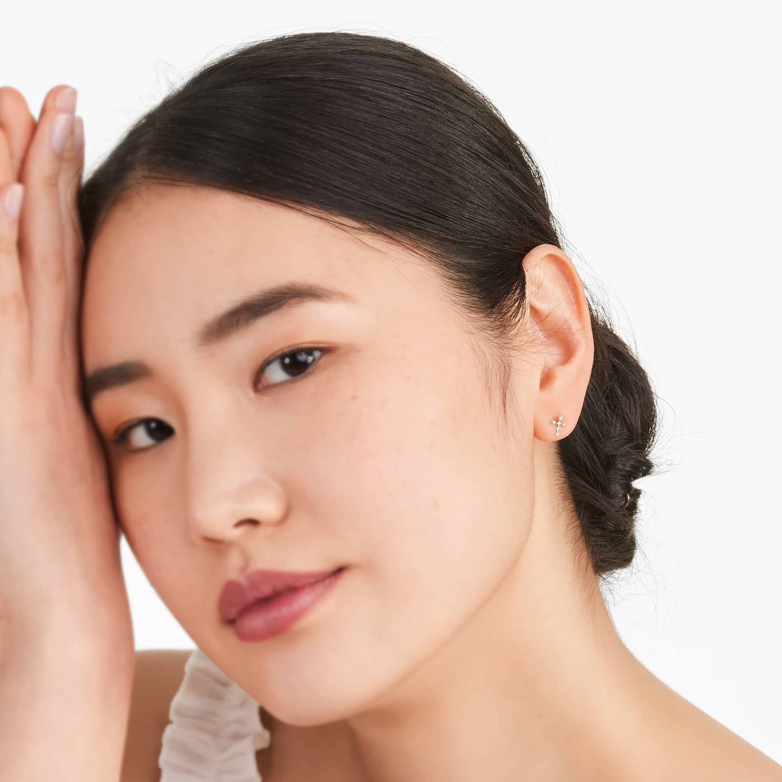 Petite Cross Diamond Stud Earrings In 14K White Gold By Brevani