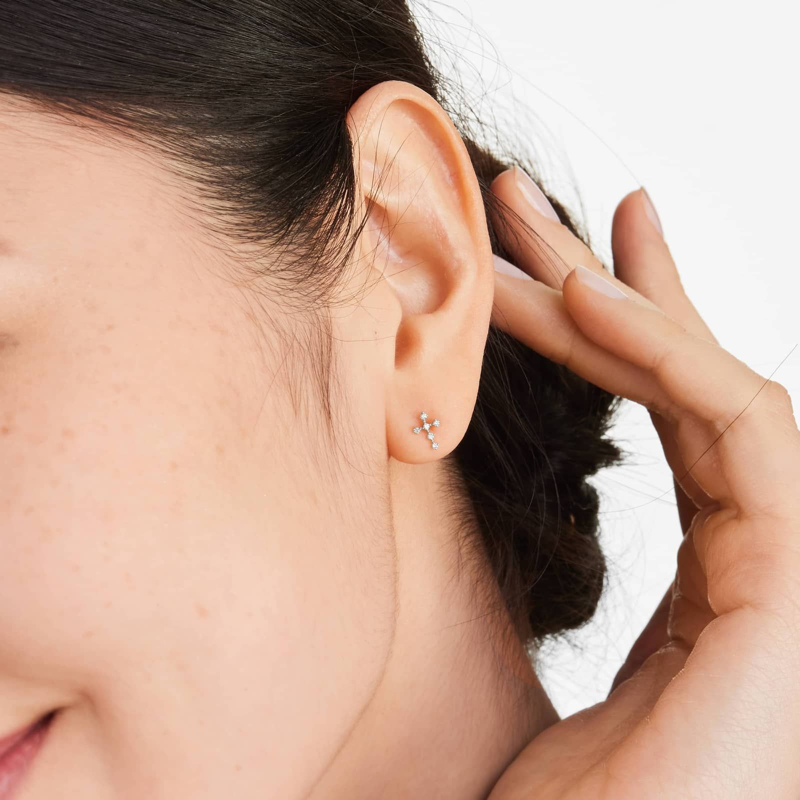 Petite Cross Diamond Stud Earrings In 14K White Gold By Brevani