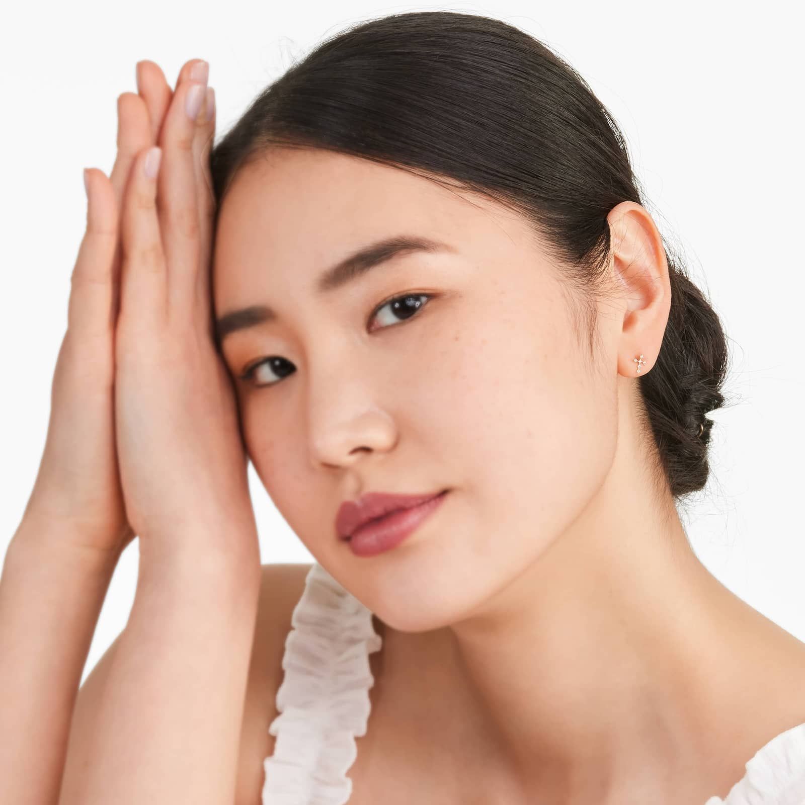 Petite Cross Diamond Stud Earrings In 14K Yellow Gold By Brevani