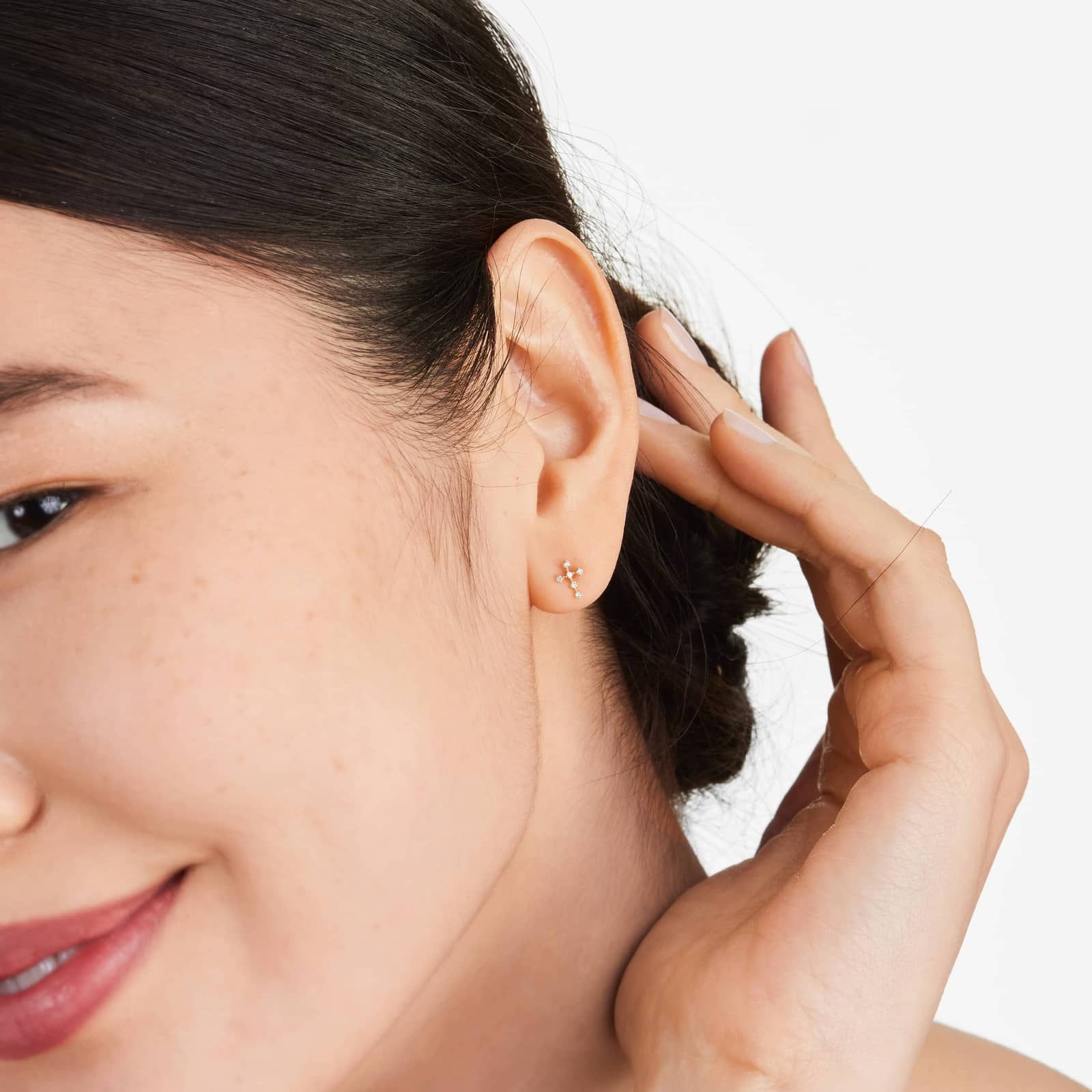 Petite Cross Diamond Stud Earrings In 14K Yellow Gold By Brevani