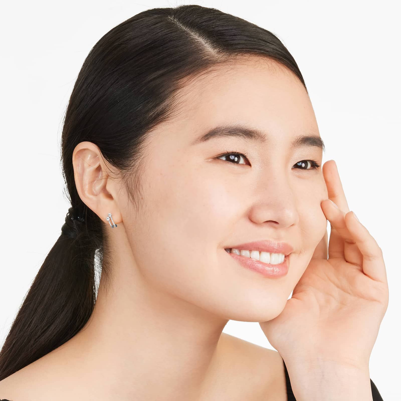 Double Row Diamond Huggie Earrings In 14K White Gold By Brevani