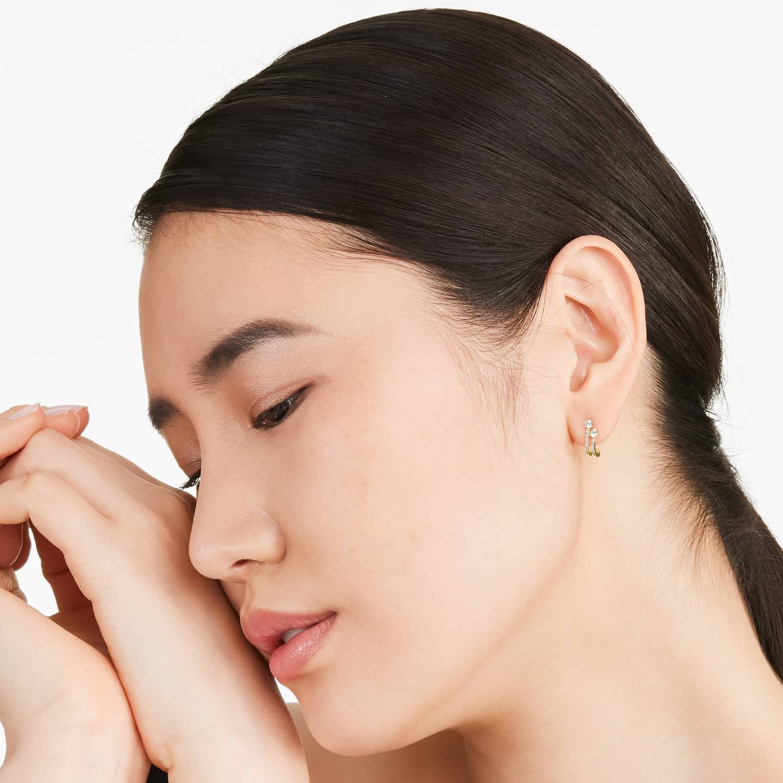 Double Row Diamond Huggie Earrings In 14K Yellow Gold By Brevani