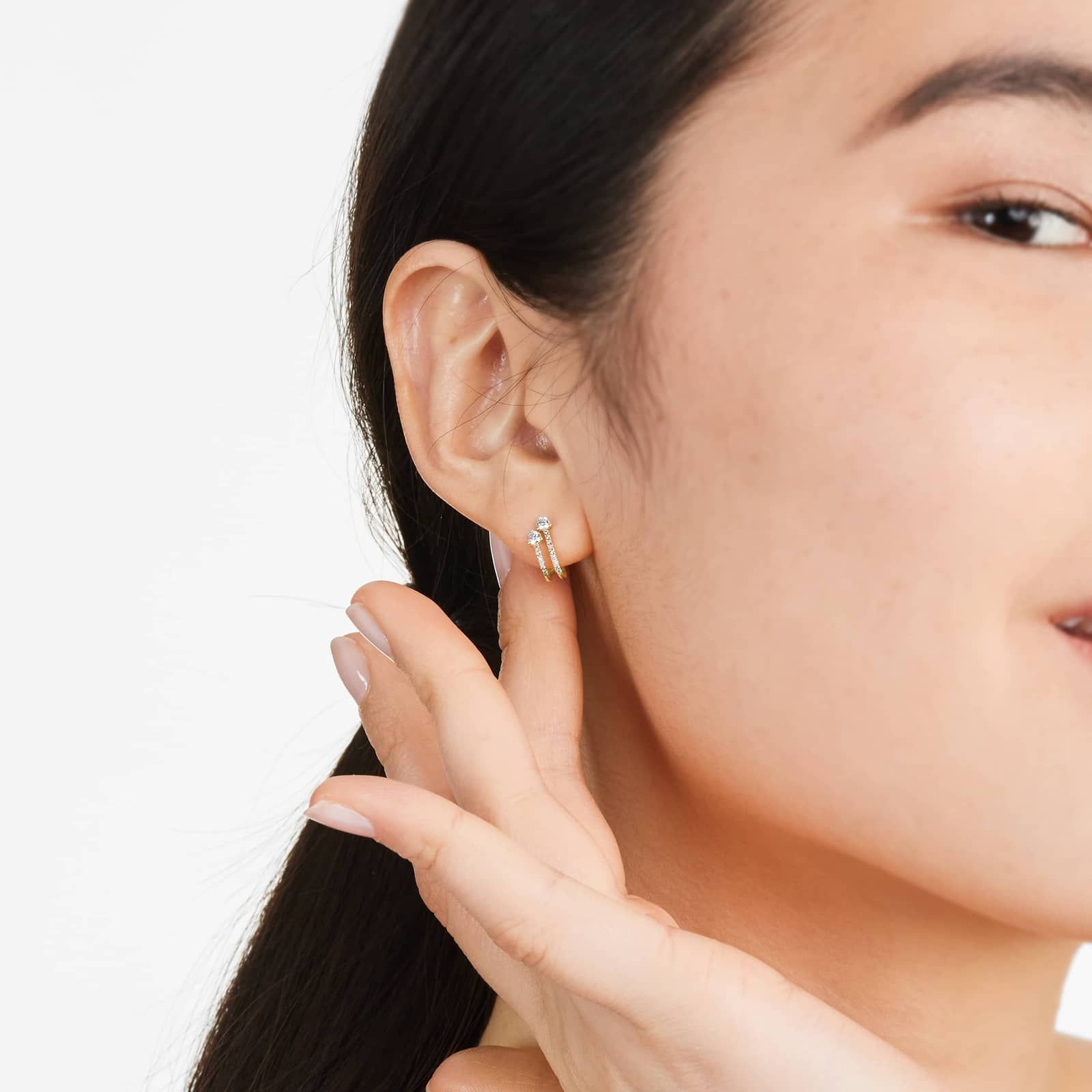 Double Row Diamond Huggie Earrings In 14K Yellow Gold By Brevani