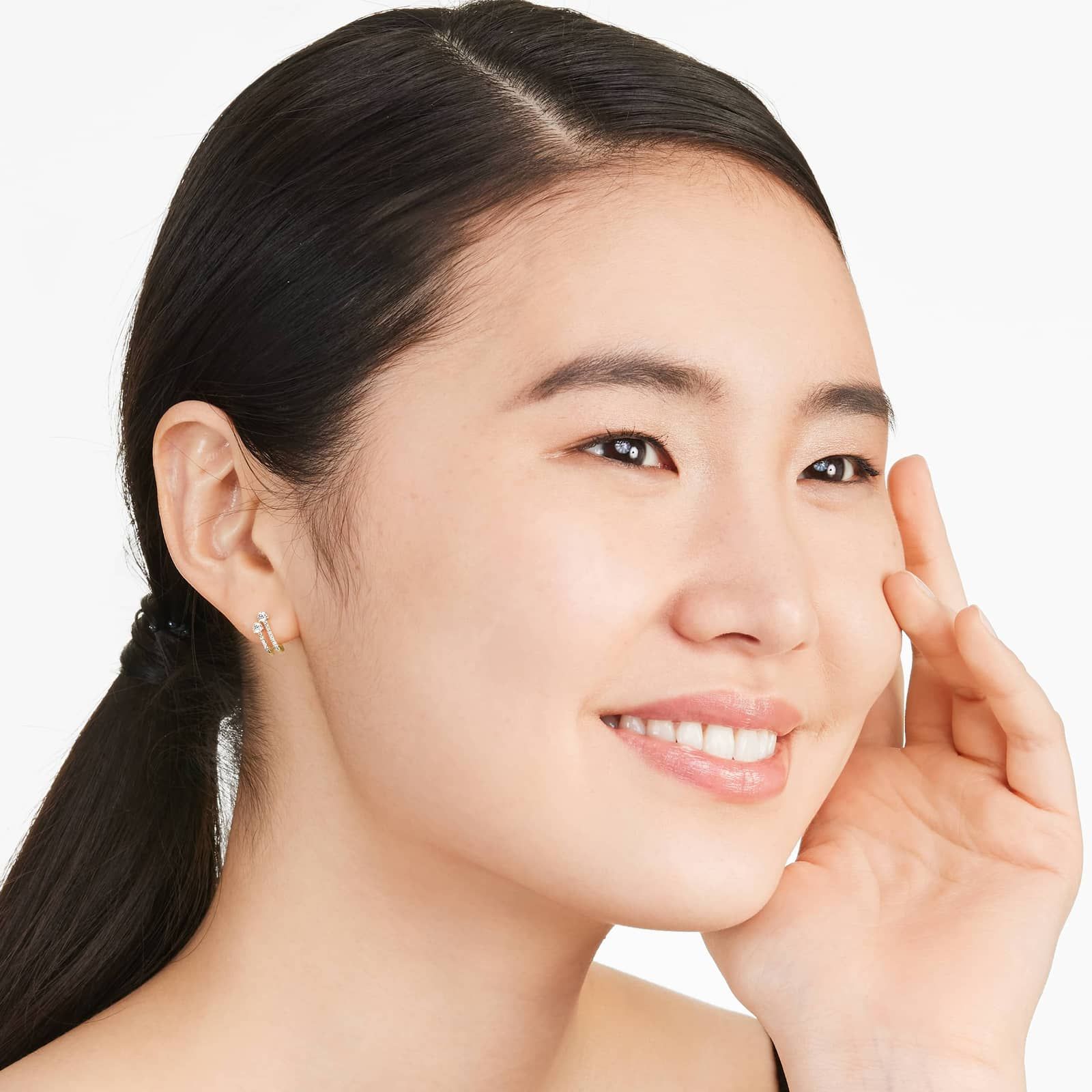 Double Row Diamond Huggie Earrings In 14K Yellow Gold By Brevani