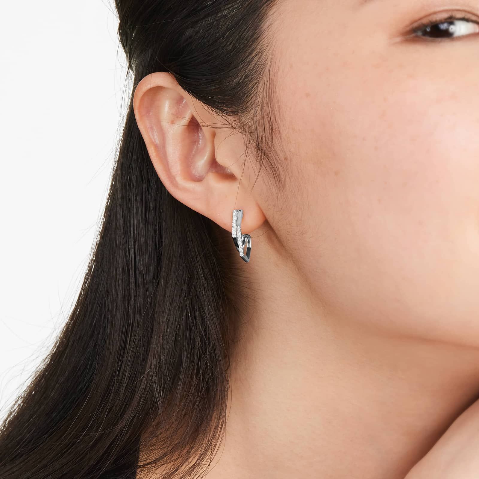 Geometric Dual Diamond Drop Earrings In 14K White Gold By Brevani