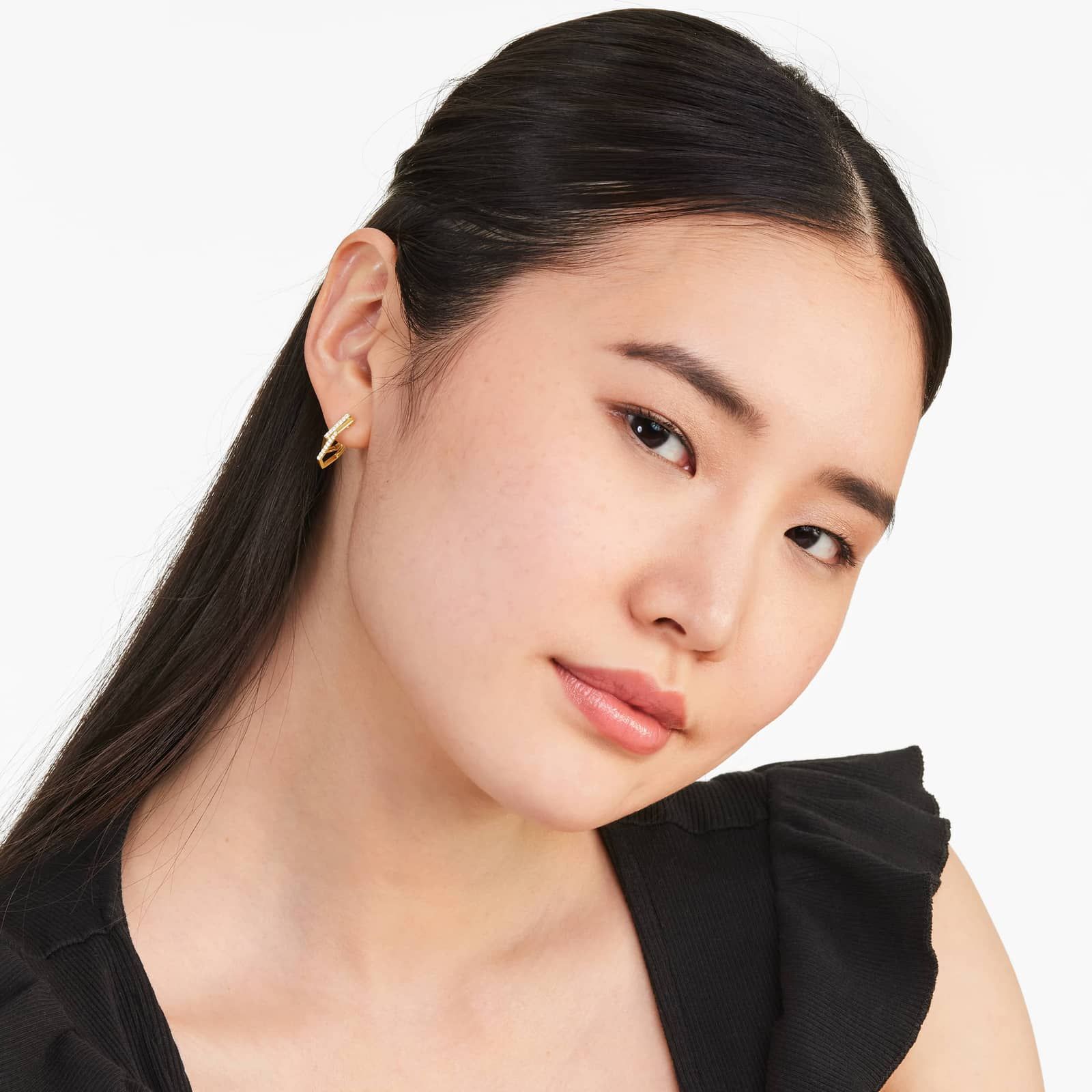 Geometric Dual Diamond Drop Earrings In 14K Yellow Gold By Brevani