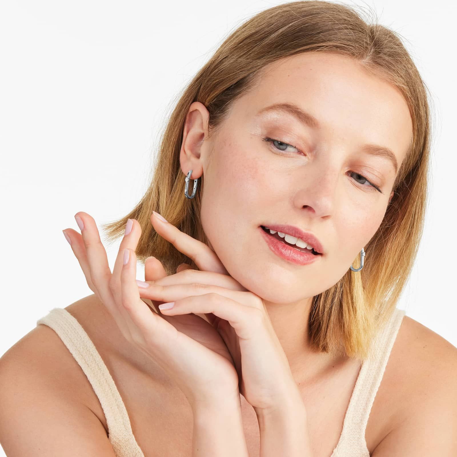 Single Diamond Hoop Earrings In 14K White Gold By Brevani