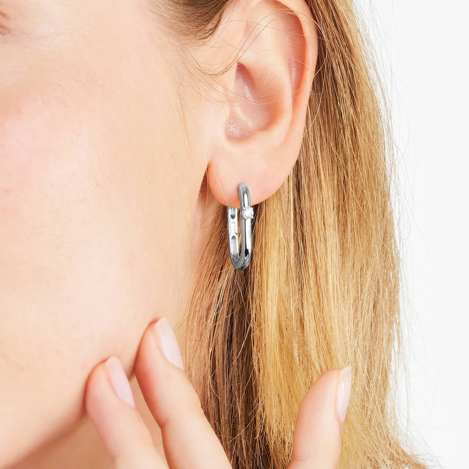 Single Diamond Hoop Earrings In 14K White Gold By Brevani