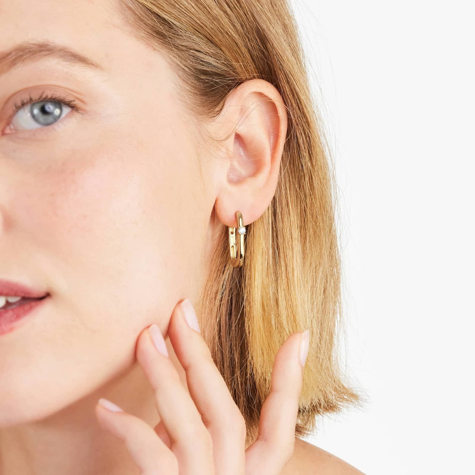 Single Diamond Hoop Earrings In 14K Yellow Gold By Brevani