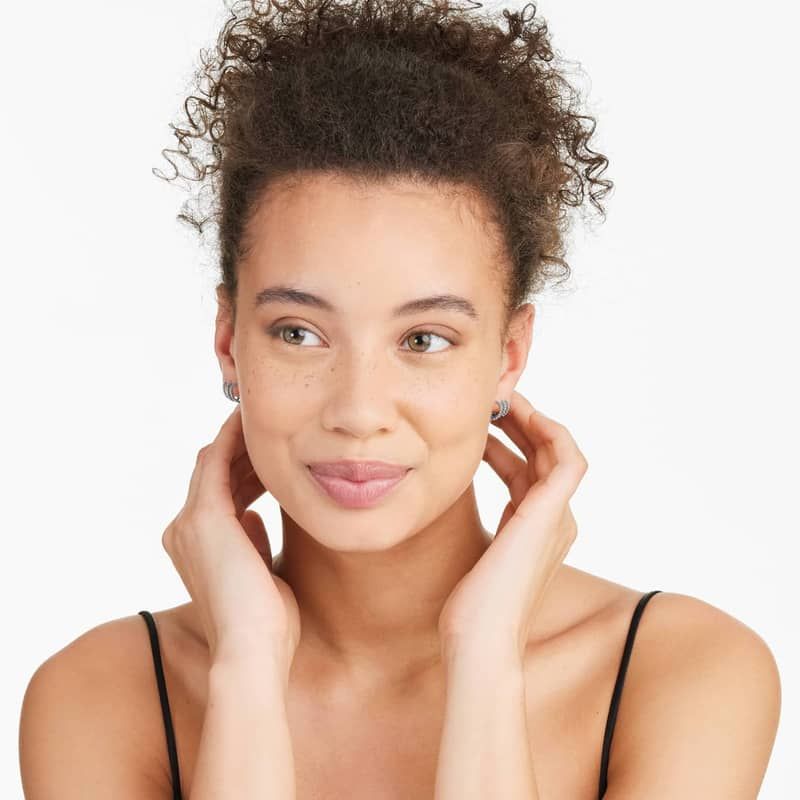 Bead Three in One Diamond Huggie Earrings In 14K White Gold By Brevani