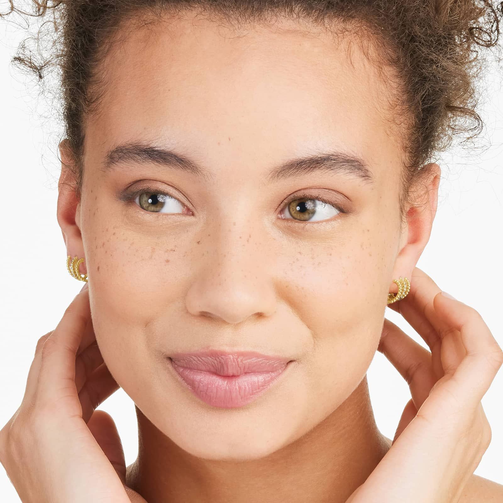 Bead Three in One Diamond Huggie Earrings In 14K Yellow Gold By Brevani