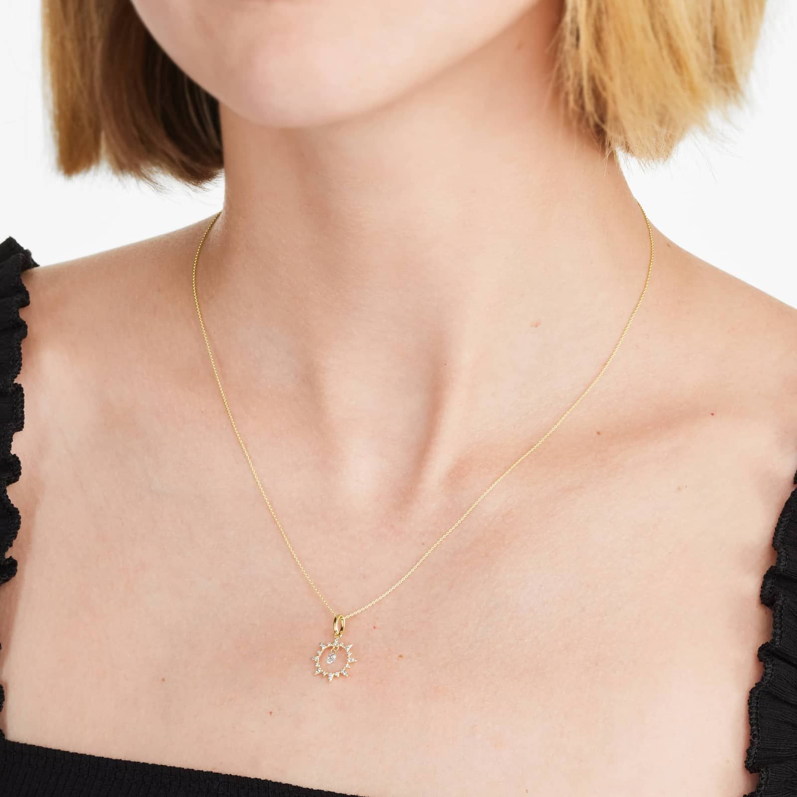 Diamond Burst Necklace In 14K Yellow Gold by Brevani
