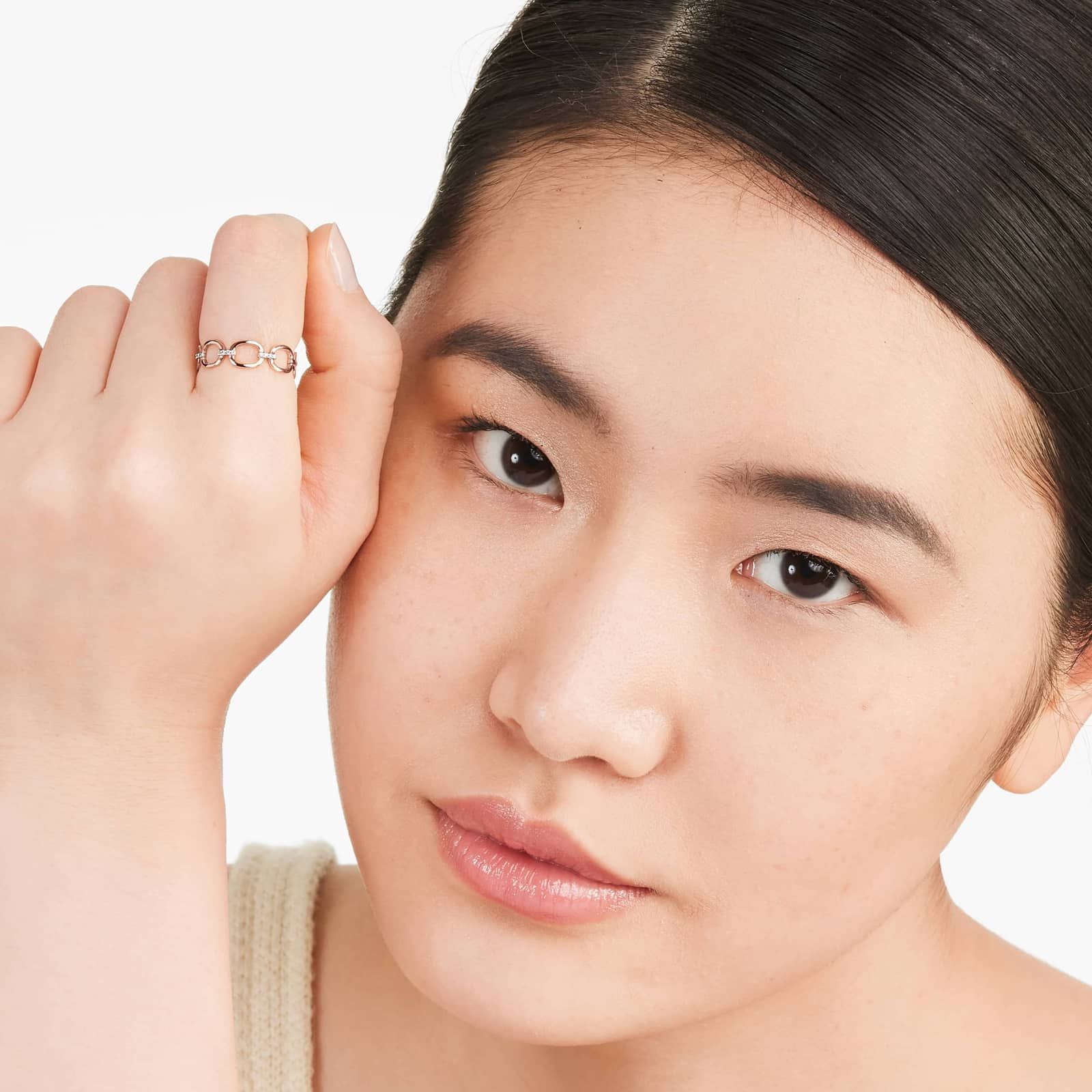 Oval Link Dash Diamond Ring In 14K Rose Gold