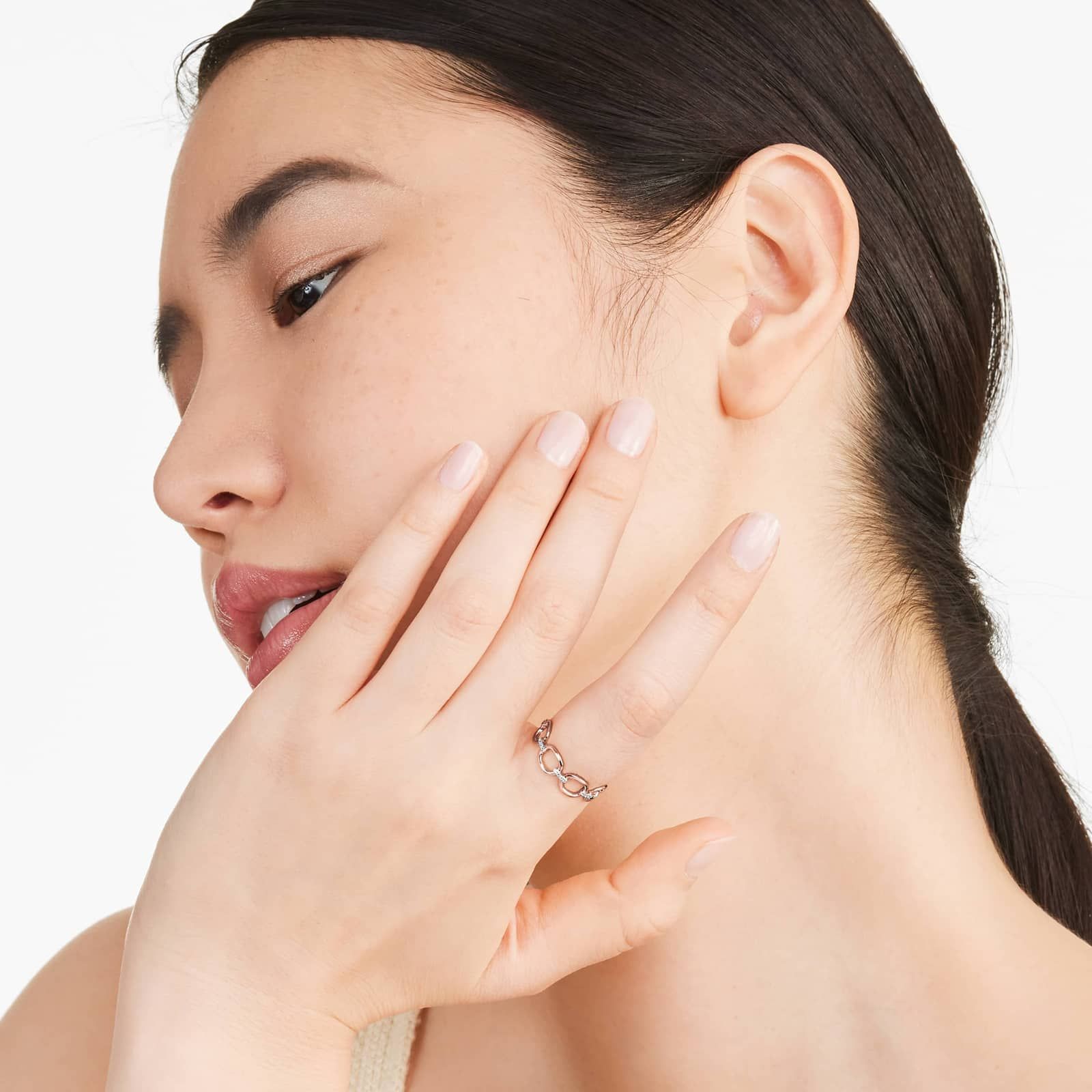 Oval Link Dash Diamond Ring In 14K Rose Gold