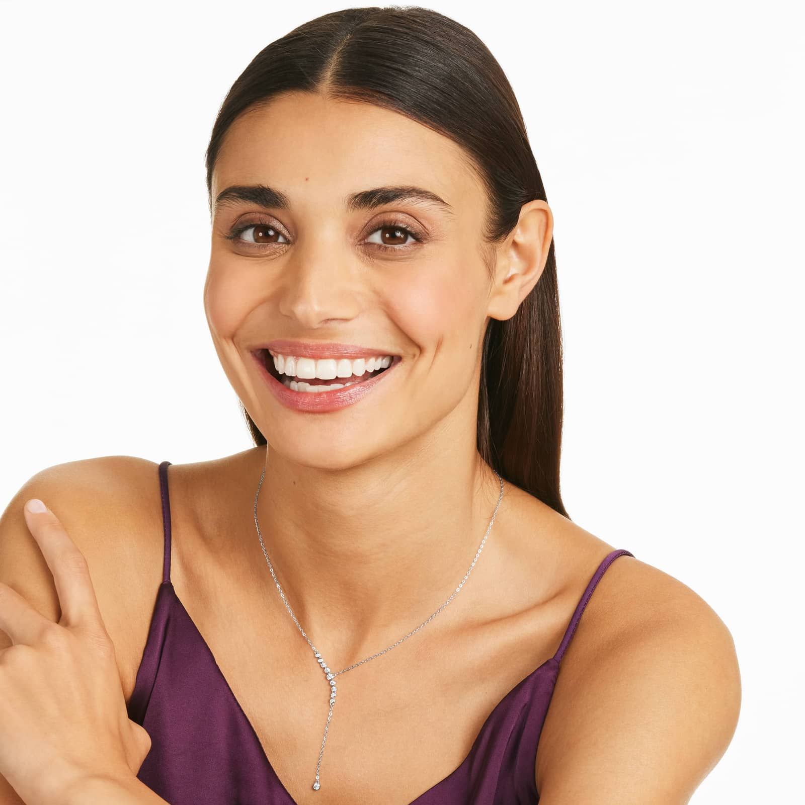 Graduated Diamond Lariat Necklace In 14K White Gold