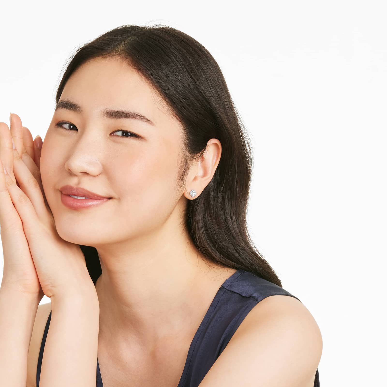 Clover Cluster Diamond Earrings In 14K White Gold