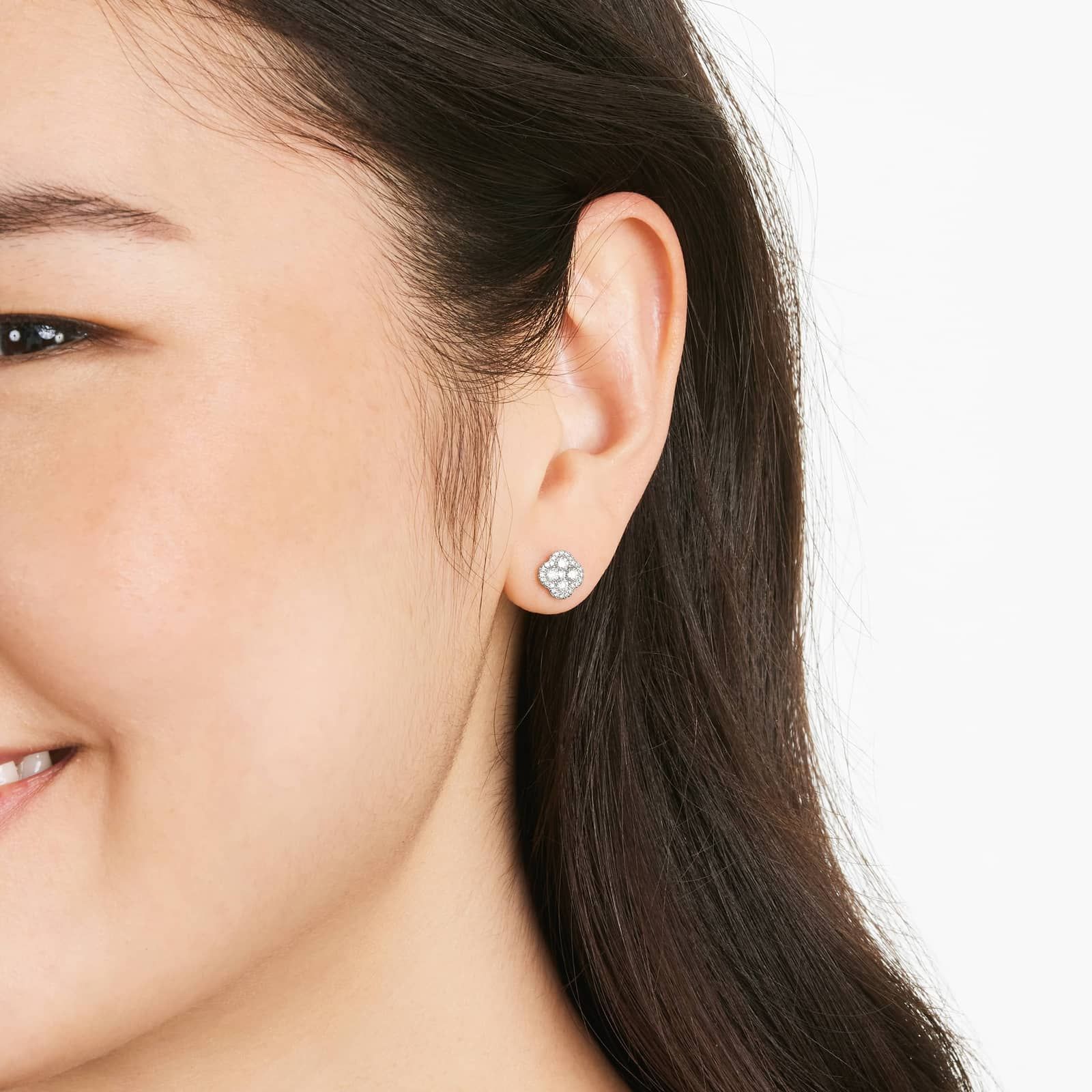 Clover Cluster Diamond Earrings In 14K White Gold