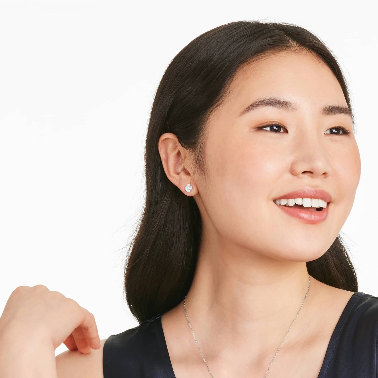 Clover Cluster Diamond Earrings In 14K White Gold