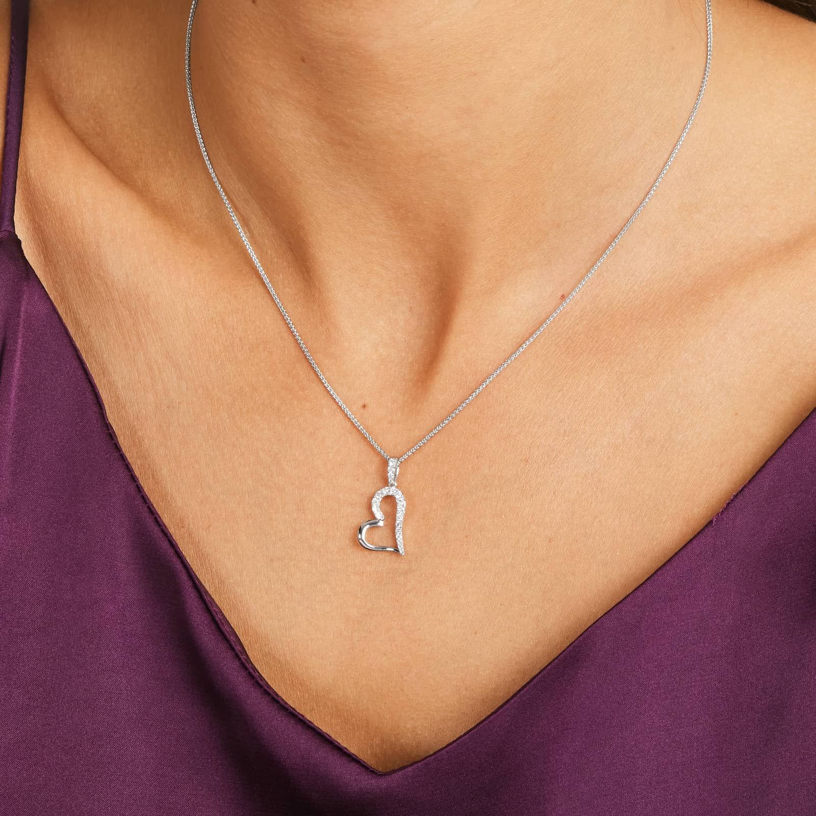 Heart Diamond Pendant In 14K White Gold