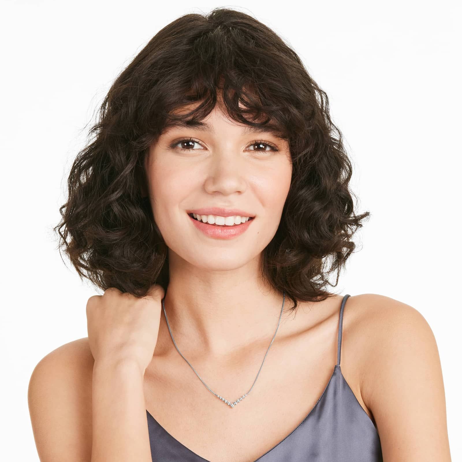 V Bar Graduated Diamond Necklace In 14K White Gold