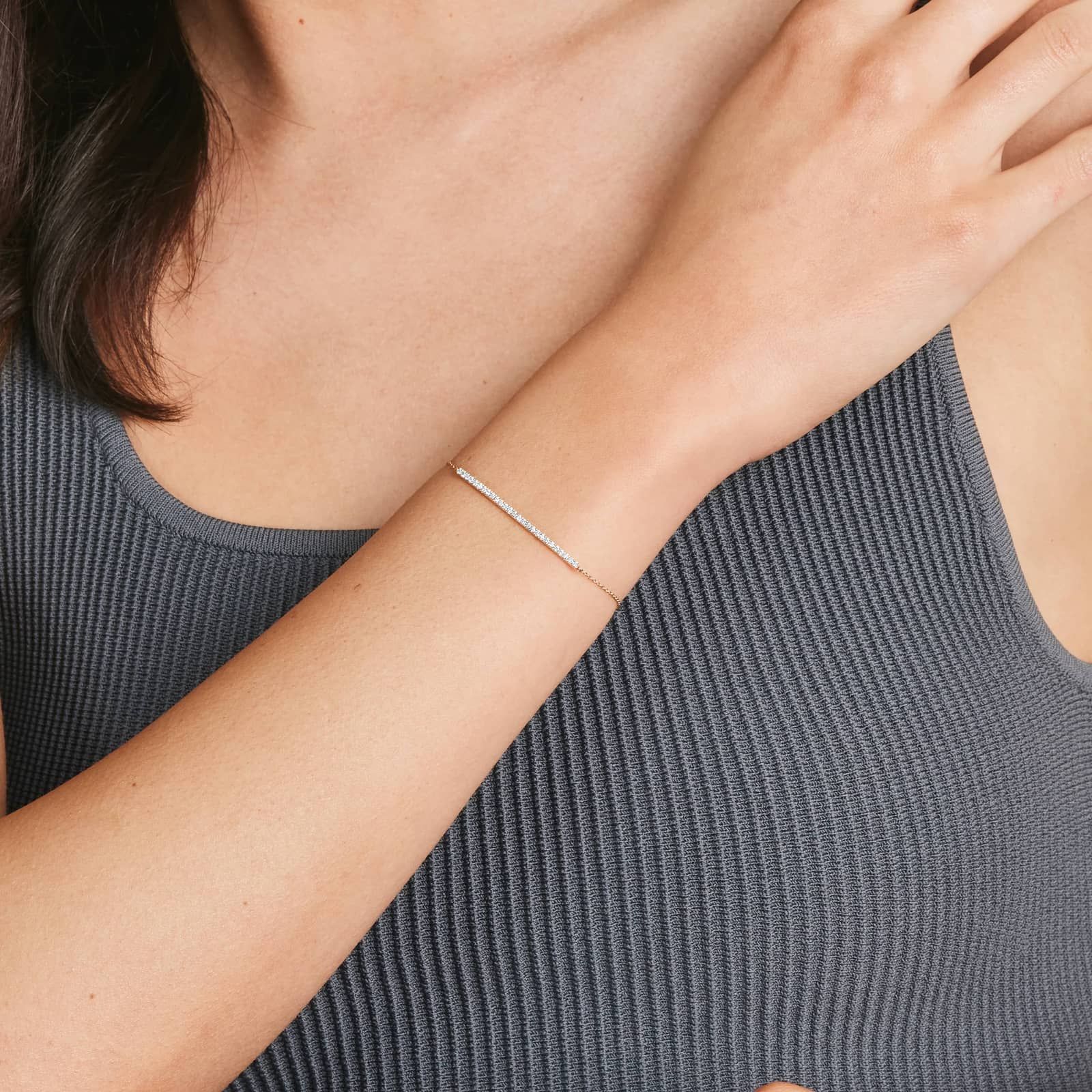 Bar Diamond Bracelet In 14K Rose Gold
