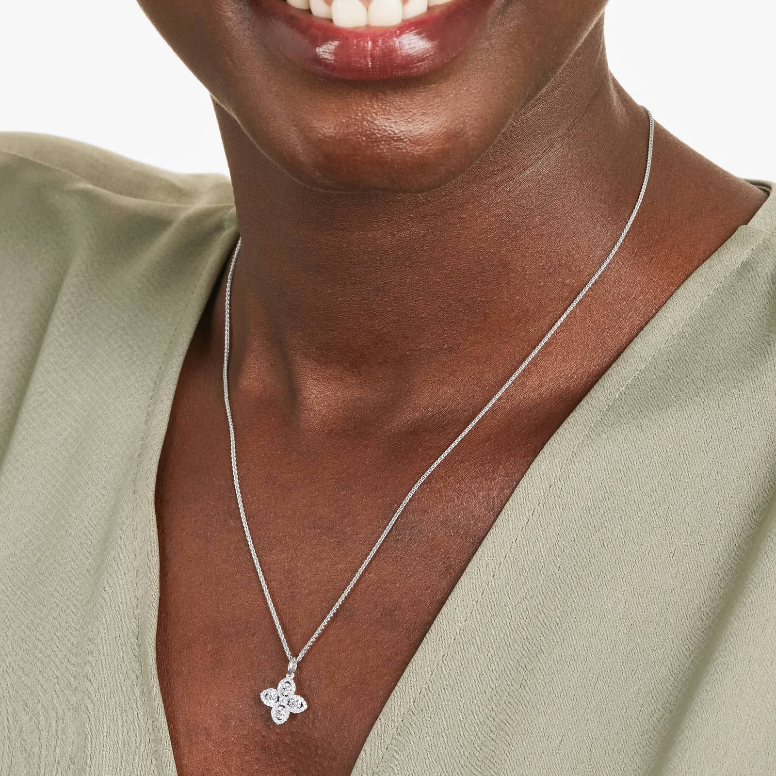 Magnolia Diamond Pendant In 14K White Gold