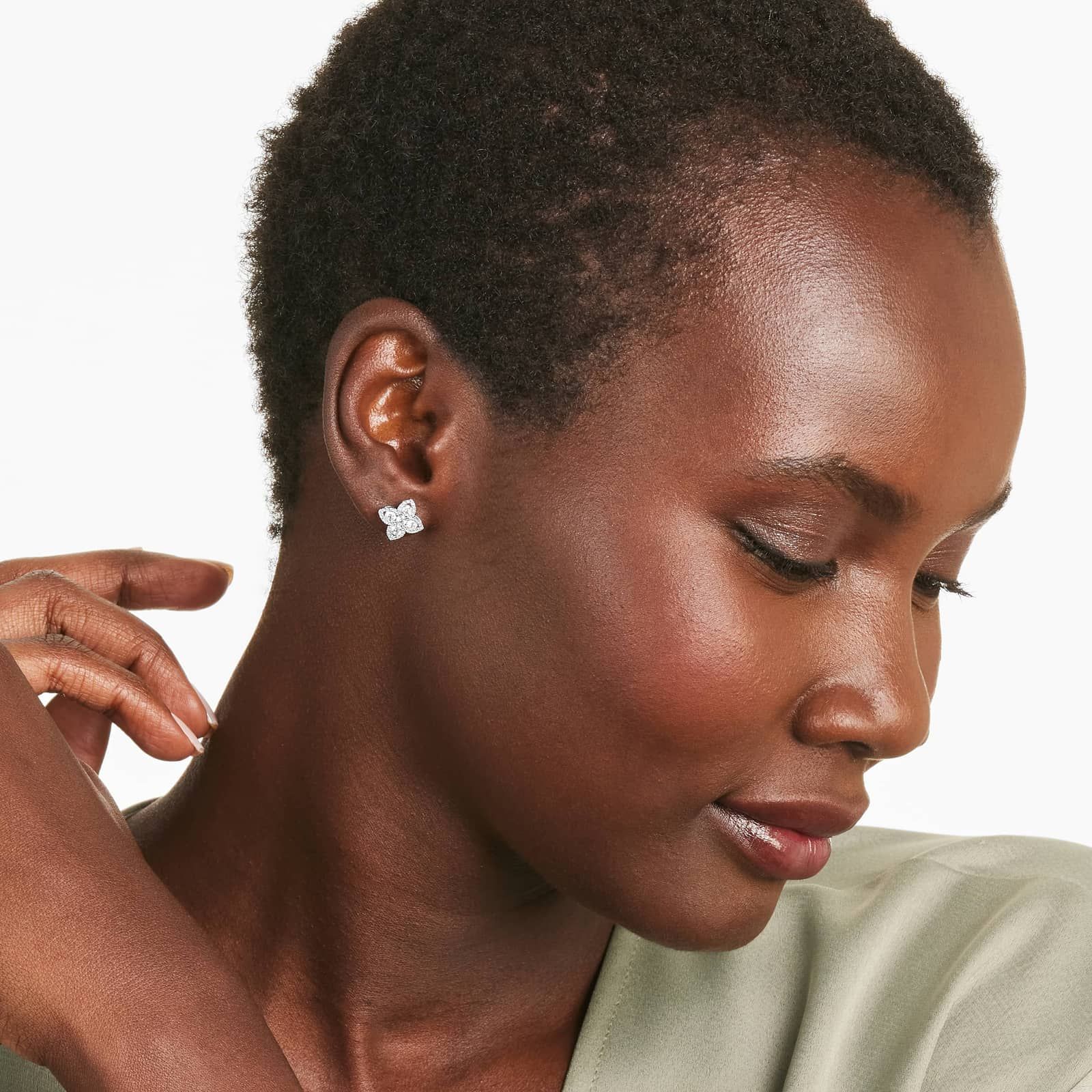 Magnolia Diamond Stud Earrings In 14K White Gold