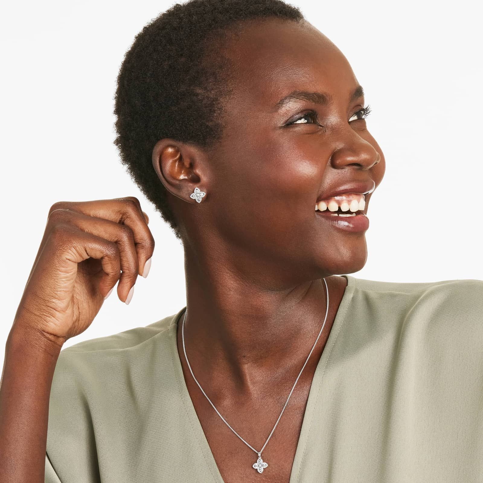 Magnolia Diamond Stud Earrings In 14K White Gold